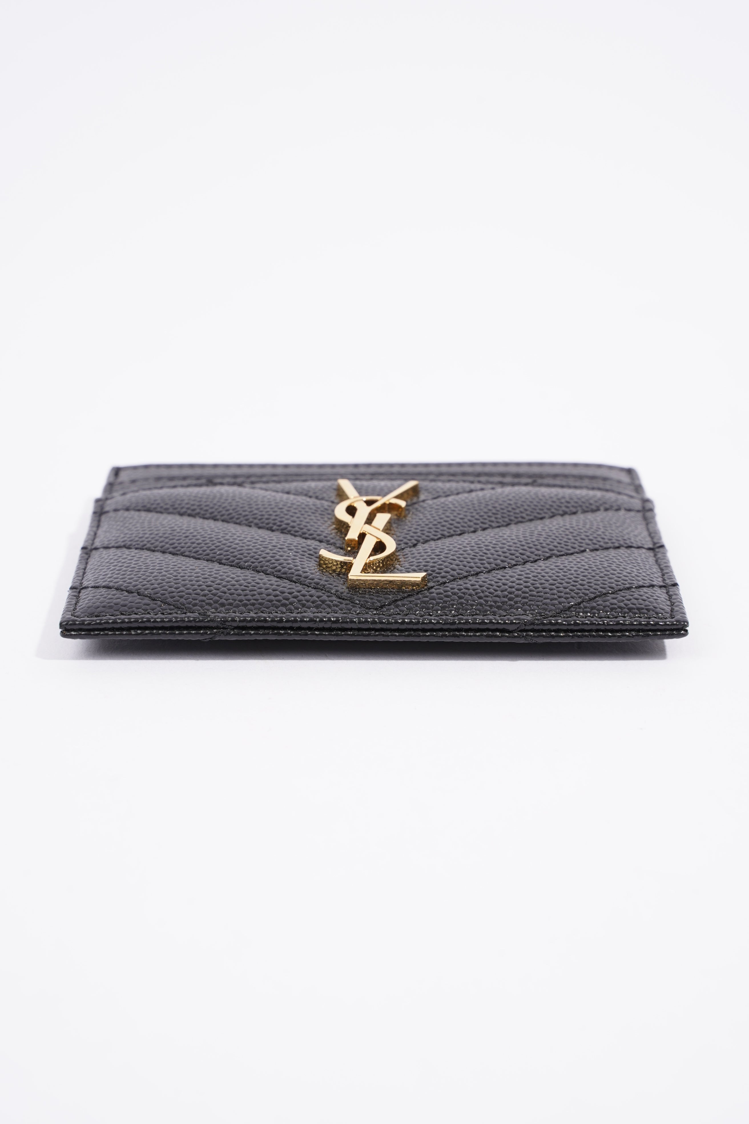 Saint Laurent Cassandre Card Holder Black Grained Leather