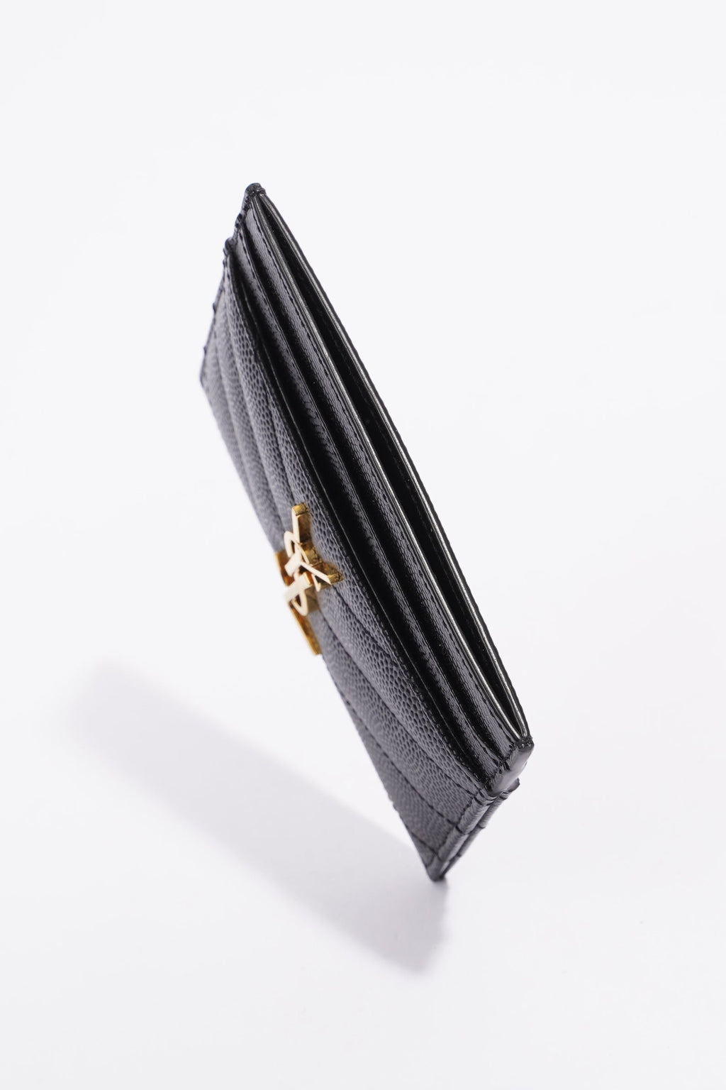 Saint Laurent Cassandre Card Holder Black Grained Leather