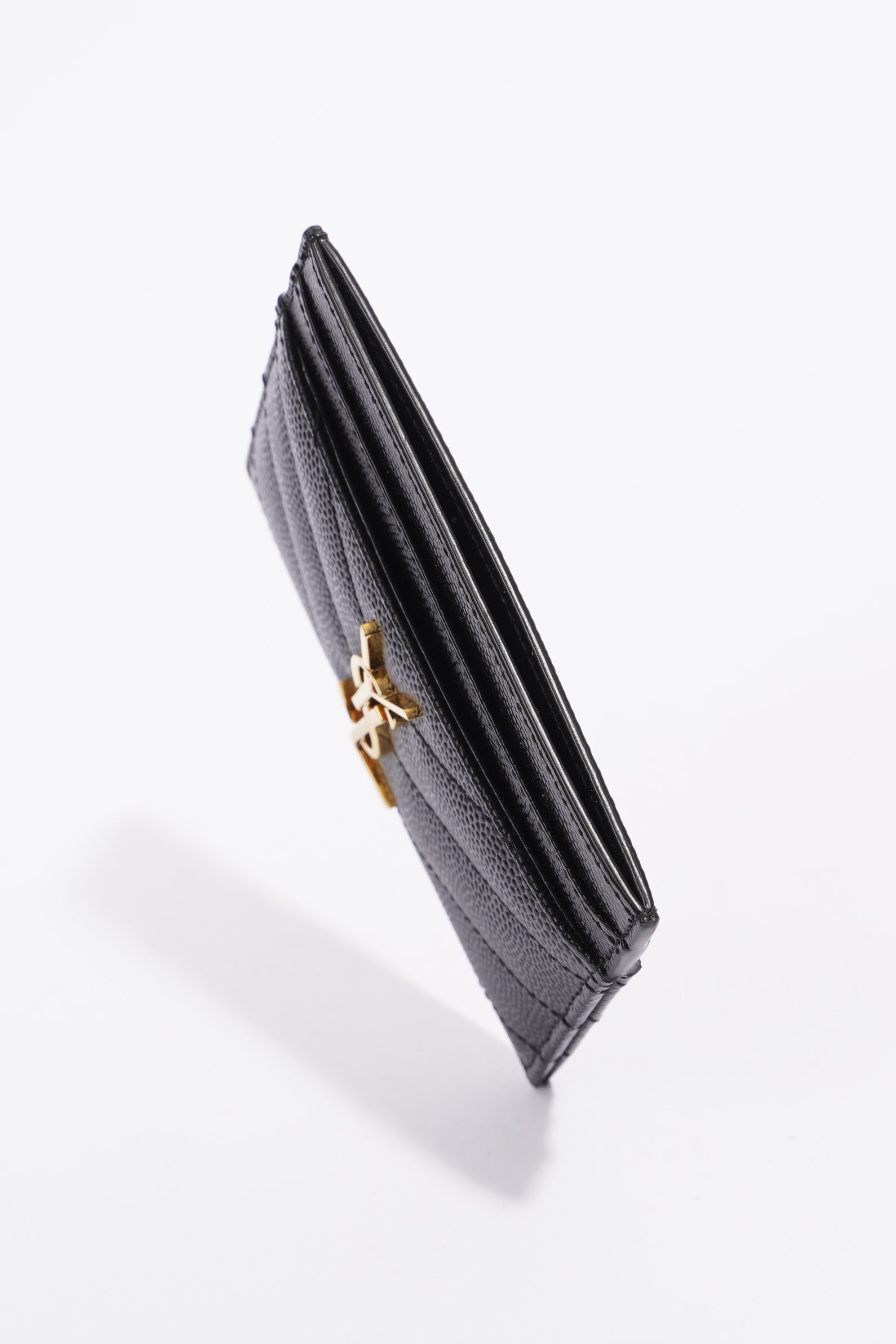 Saint Laurent Cassandre Card Holder Black Grained Leather