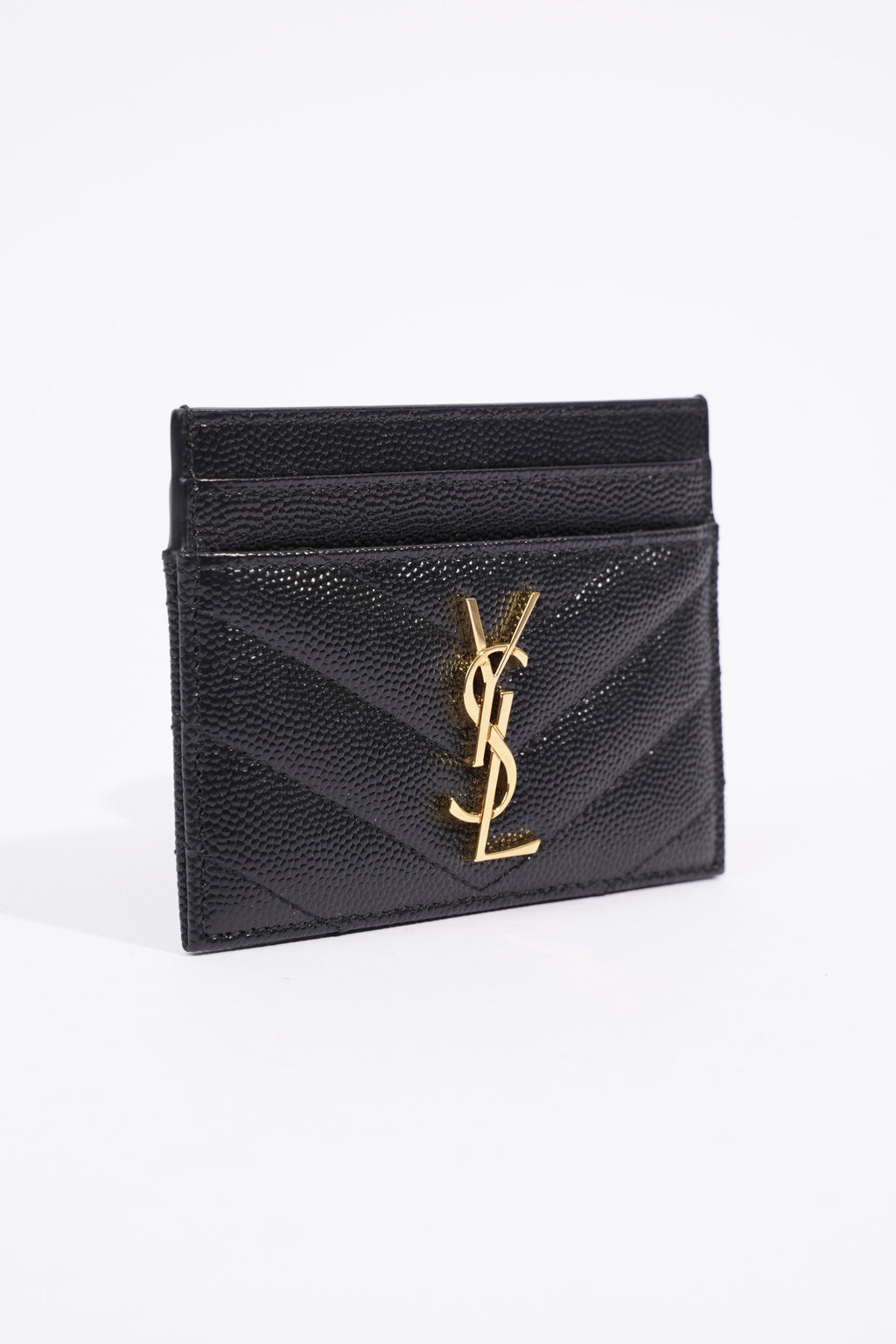 Saint Laurent Cassandre Card Holder Black Grained Leather