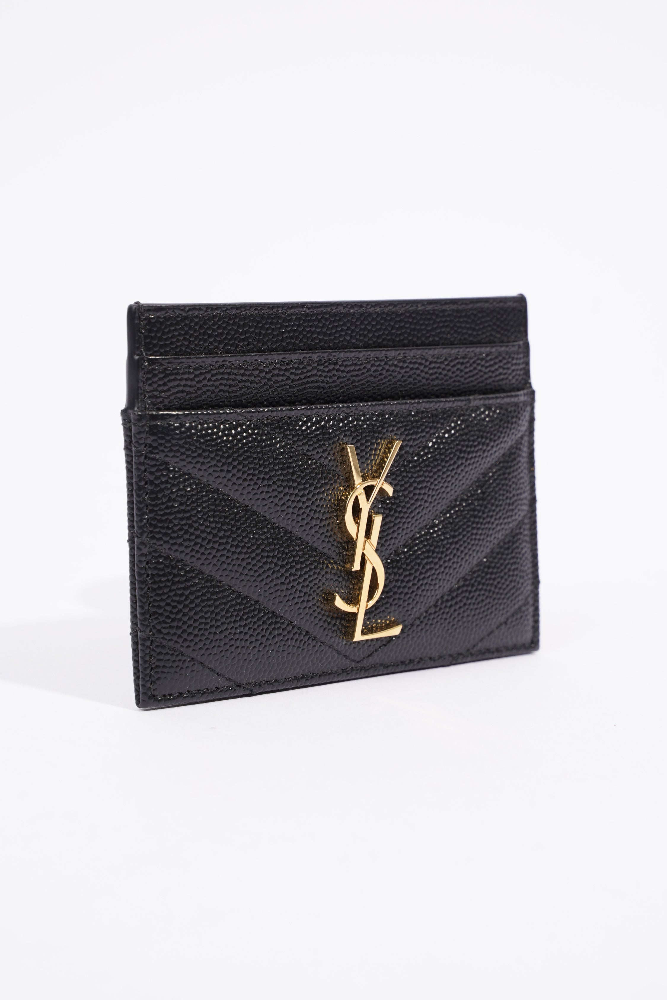 Saint Laurent Cassandre Card Holder Black Grained Leather