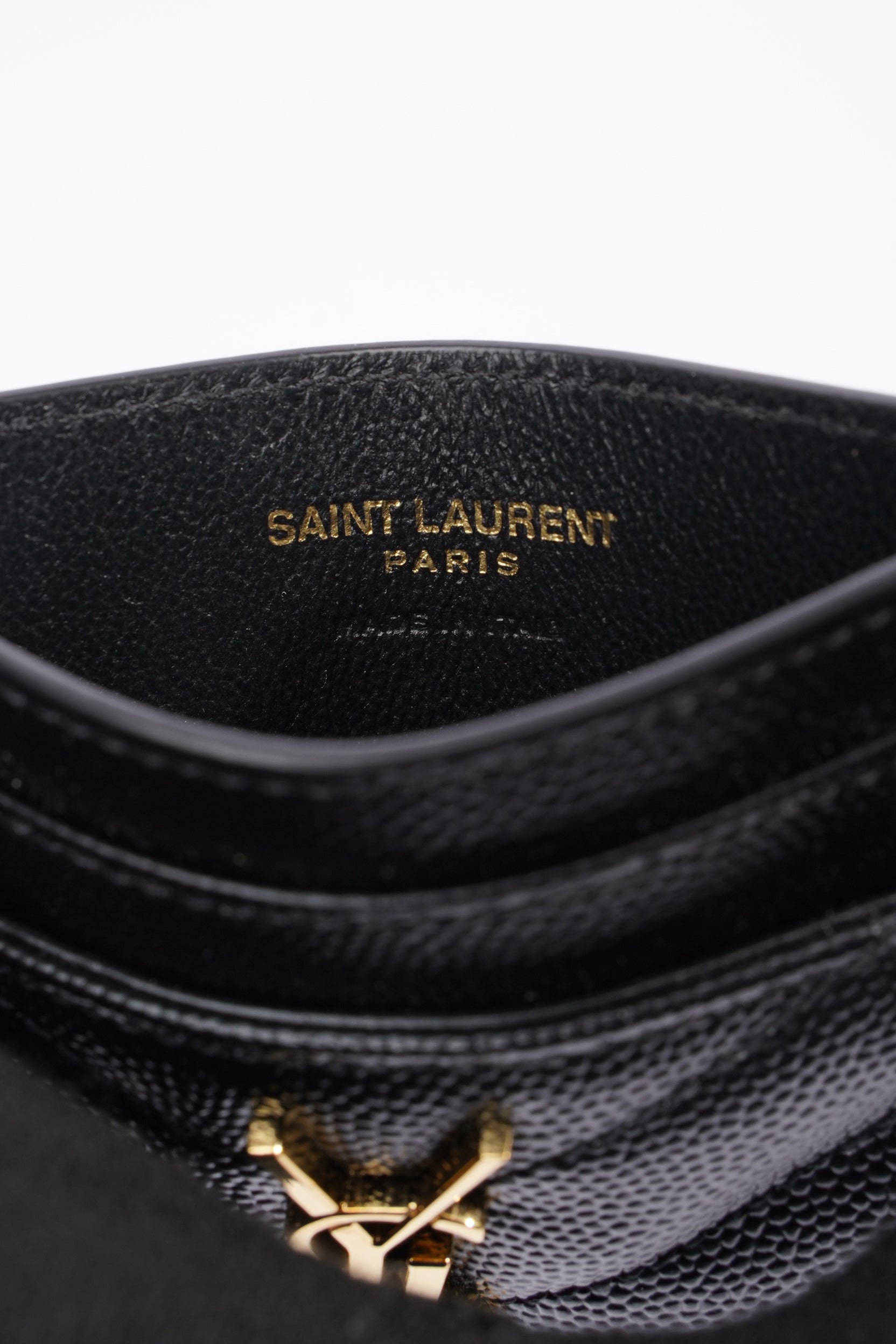 Saint Laurent Cassandre Card Holder Black Grained Leather
