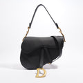 Christian Dior Saddle Bag With Strap Black Grained Leather