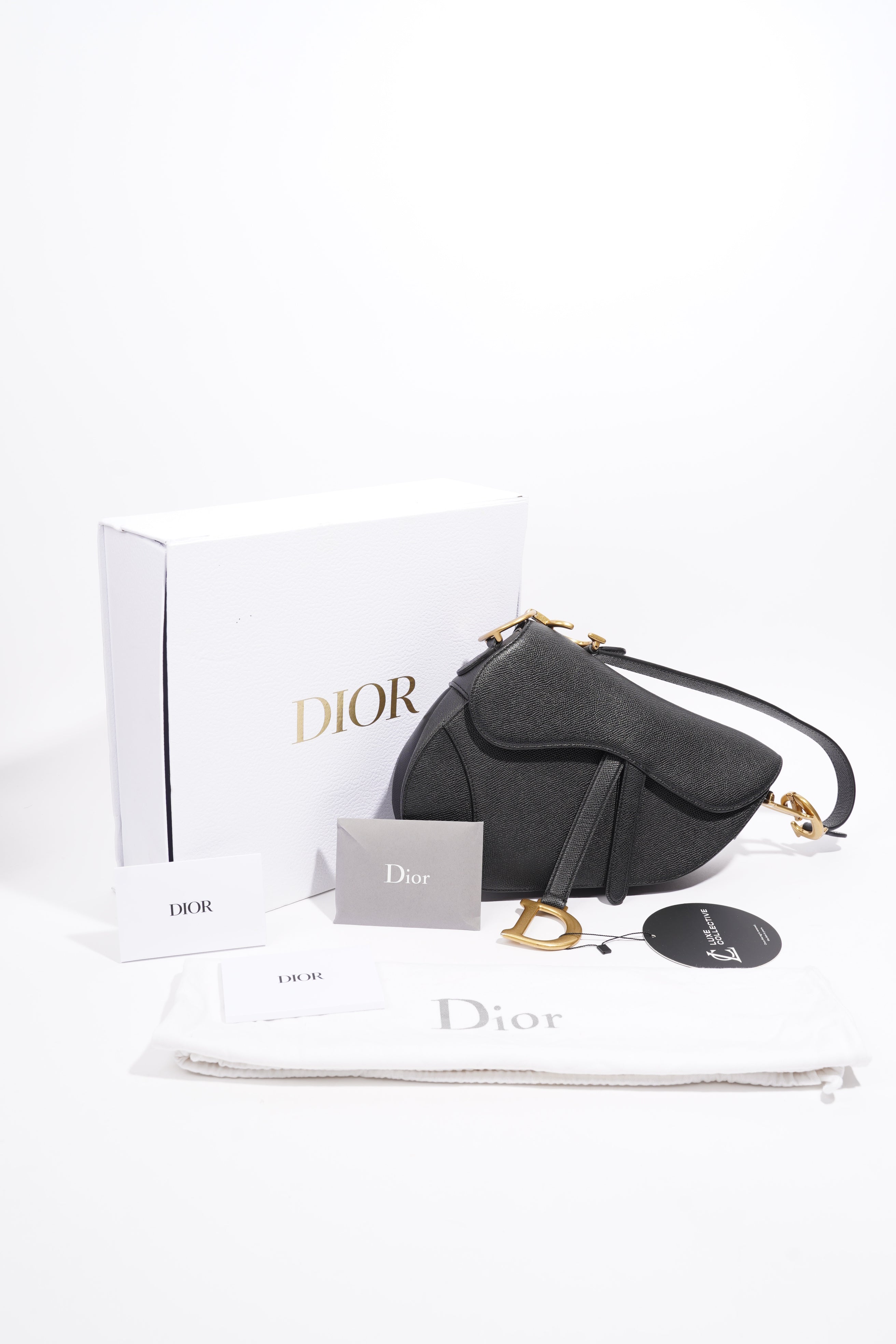 Christian Dior Saddle Bag With Strap Black Grained Leather