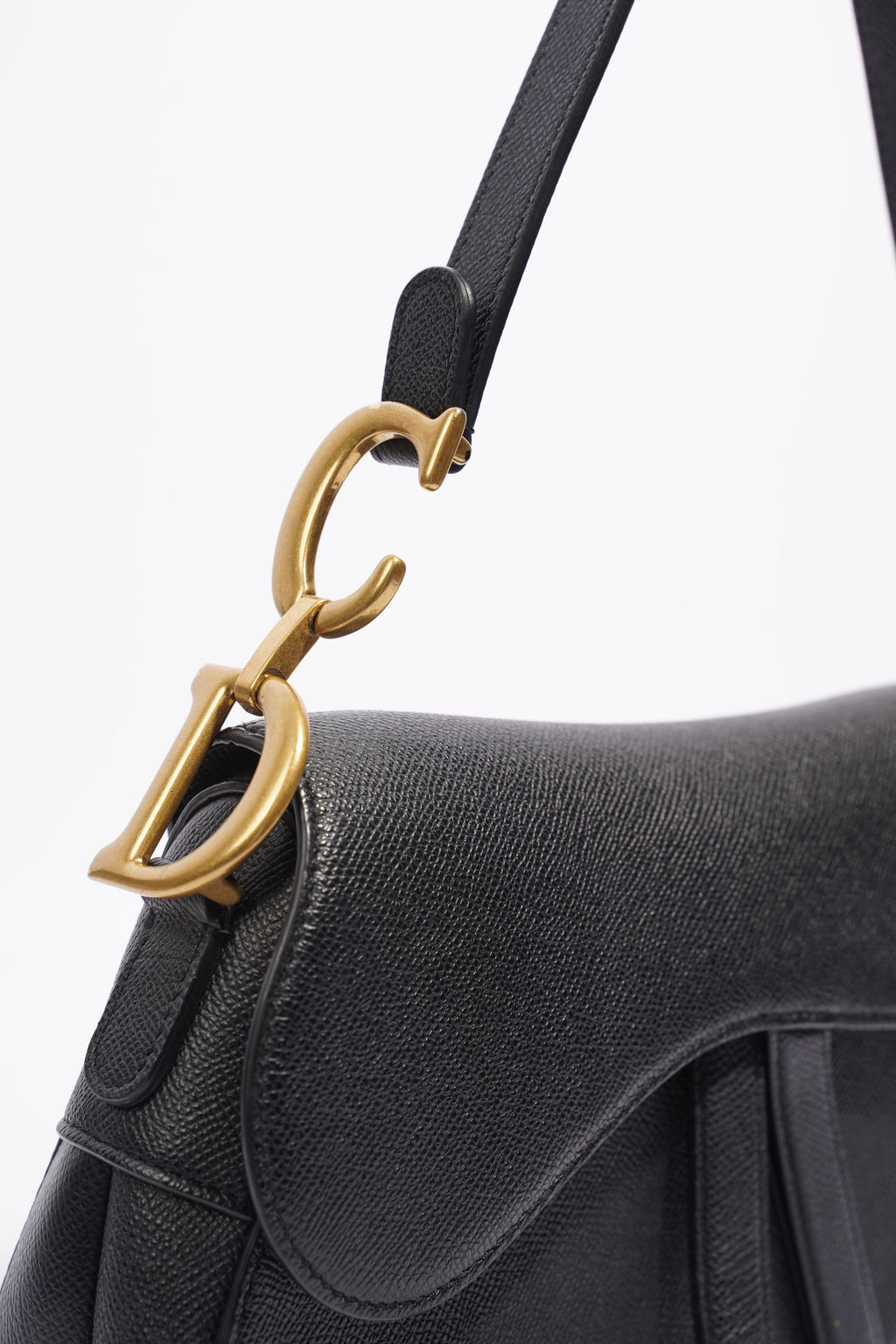 Christian Dior Saddle Bag With Strap Black Grained Leather