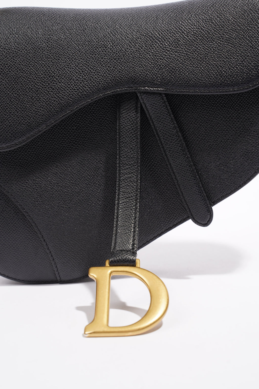 Christian Dior Saddle Bag With Strap Black Grained Leather