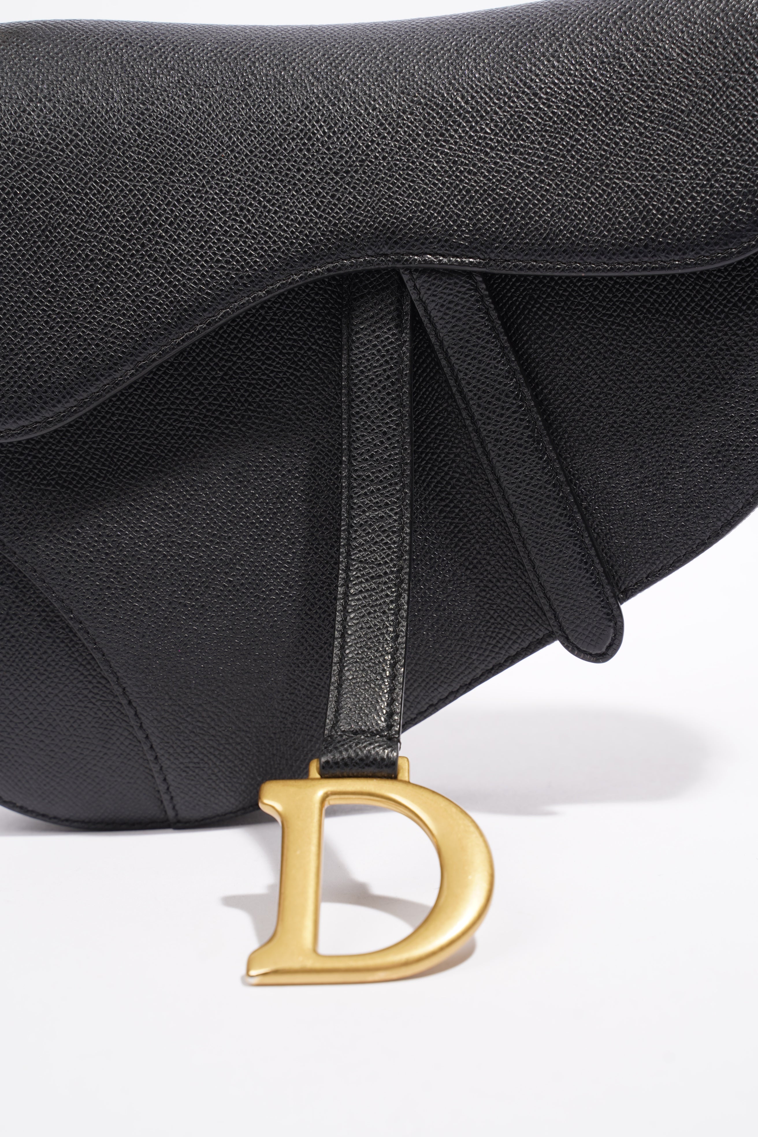 Christian Dior Saddle Bag With Strap Black Grained Leather