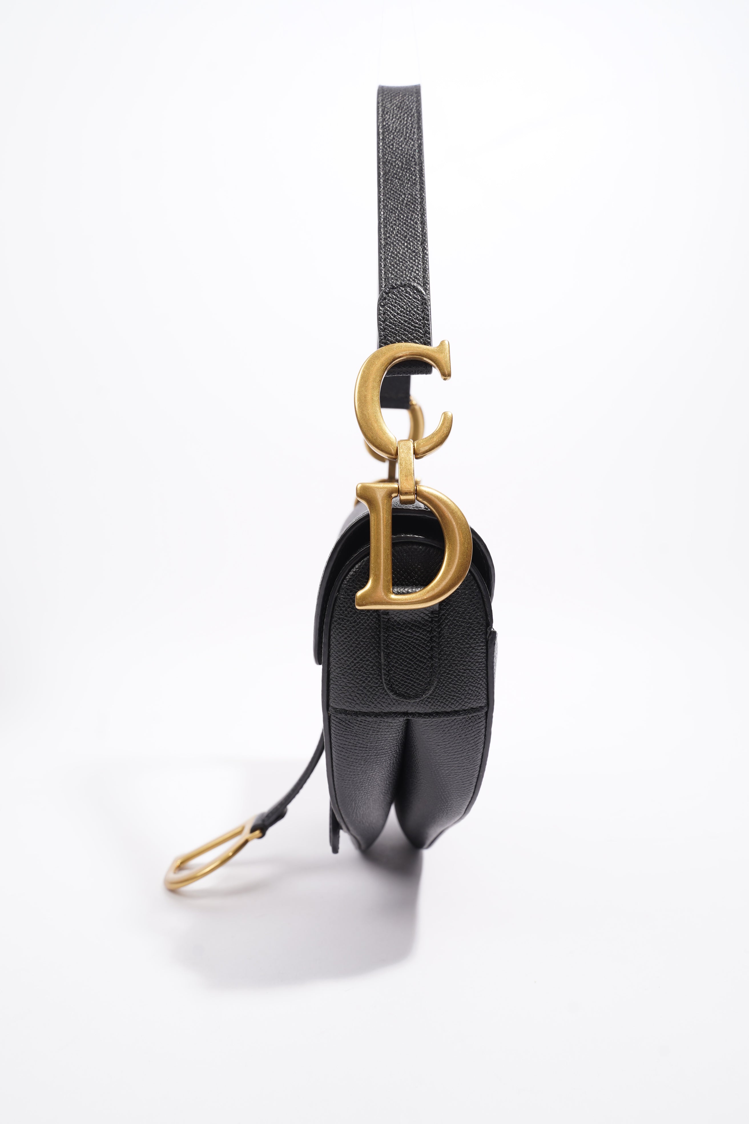 Christian Dior Saddle Bag With Strap Black Grained Leather