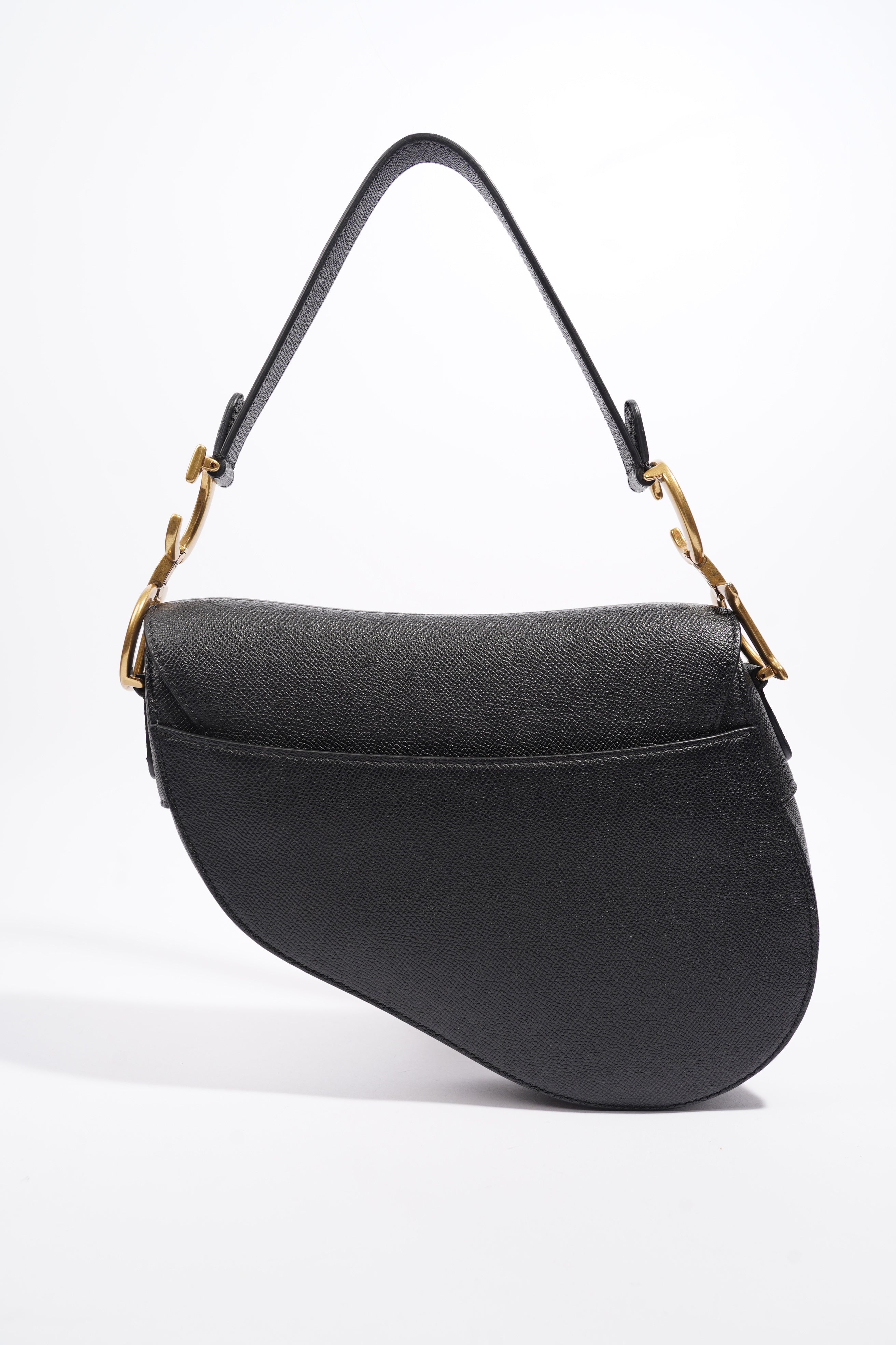 Christian Dior Saddle Bag With Strap Black Grained Leather