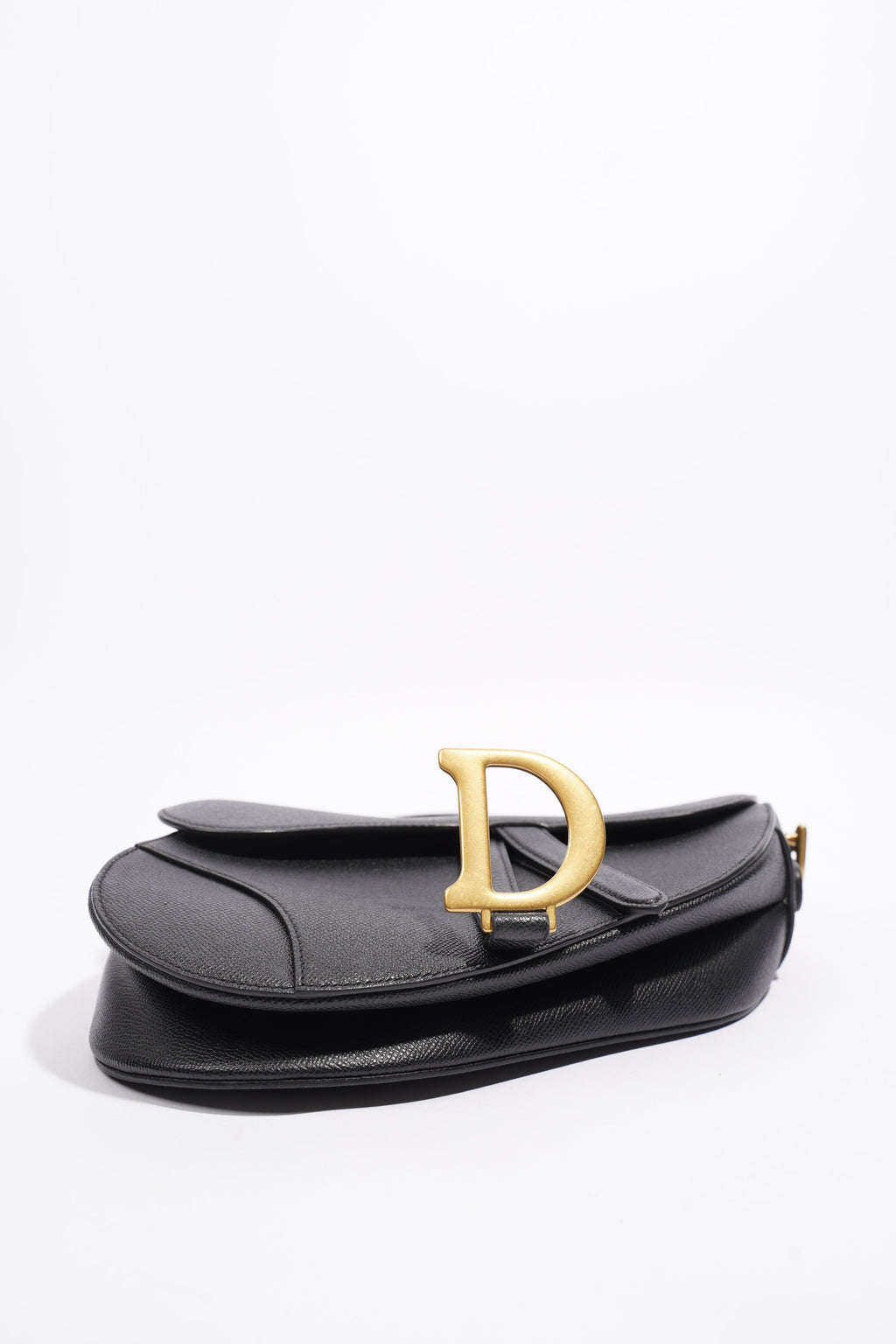 Christian Dior Saddle Bag With Strap Black Grained Leather