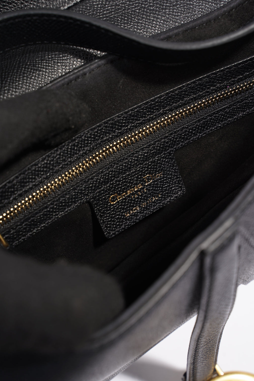 Christian Dior Saddle Bag With Strap Black Grained Leather