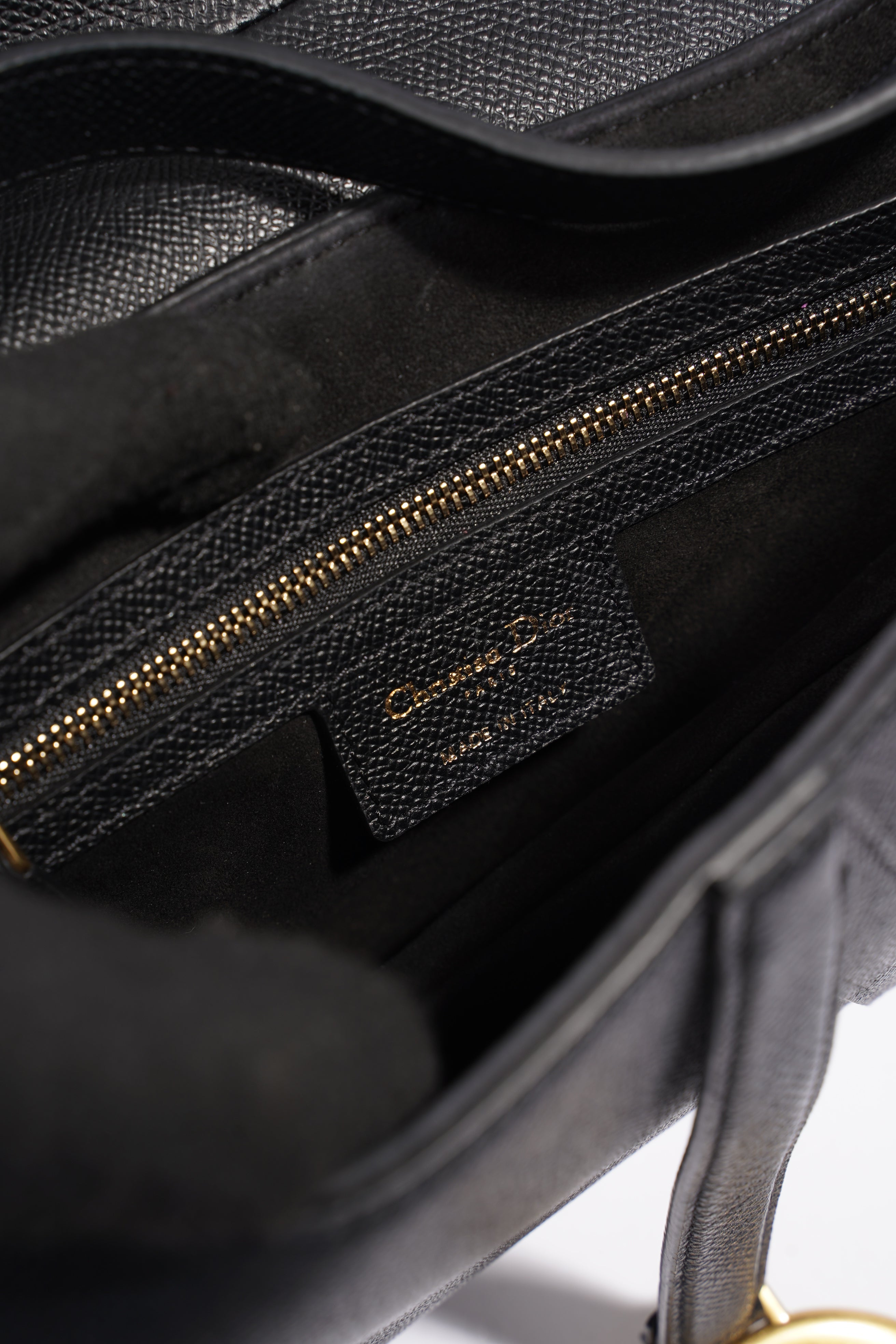 Christian Dior Saddle Bag With Strap Black Grained Leather