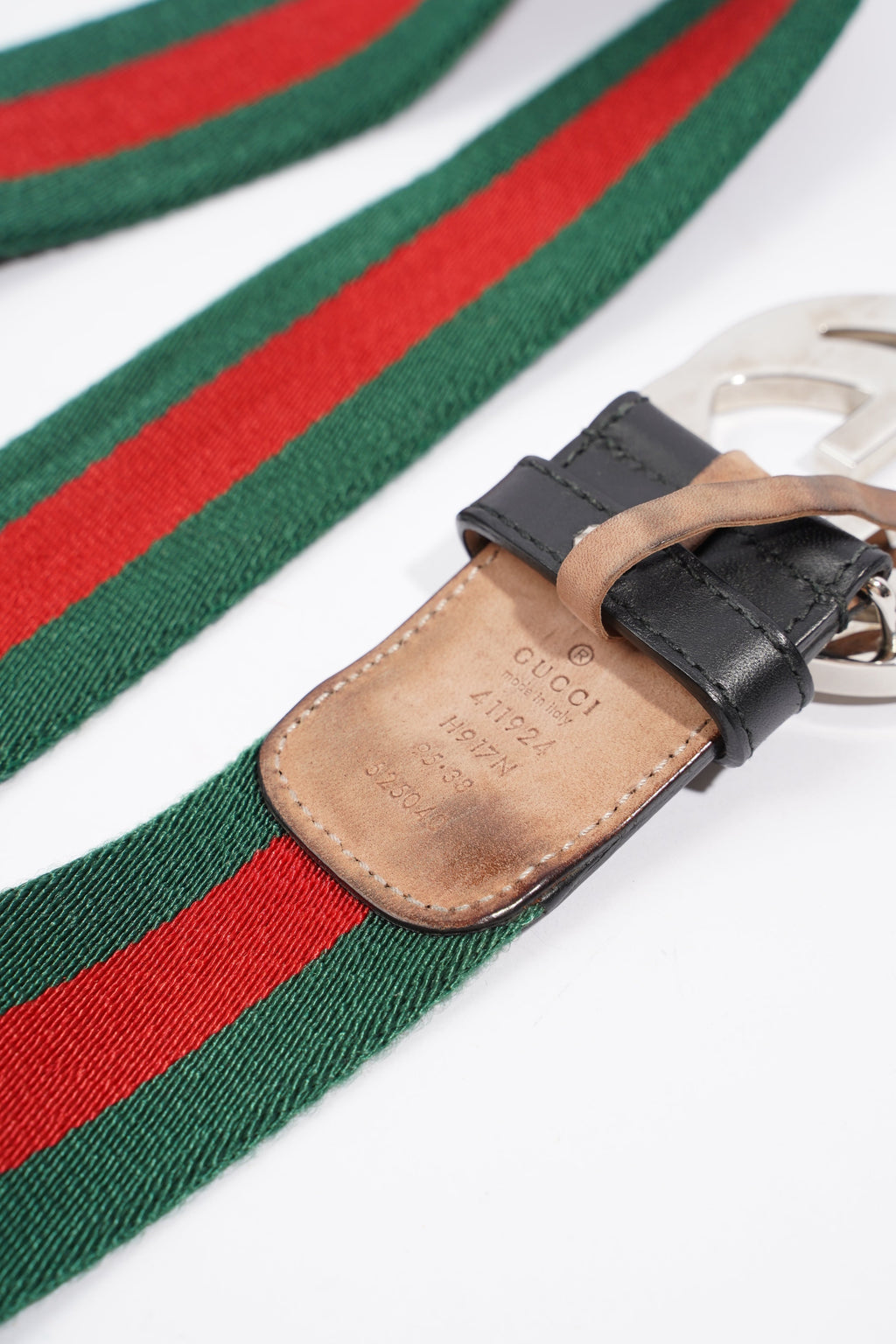 Gucci GG Interlocking Belt Silver / Green / Red Leather 95cm 38"