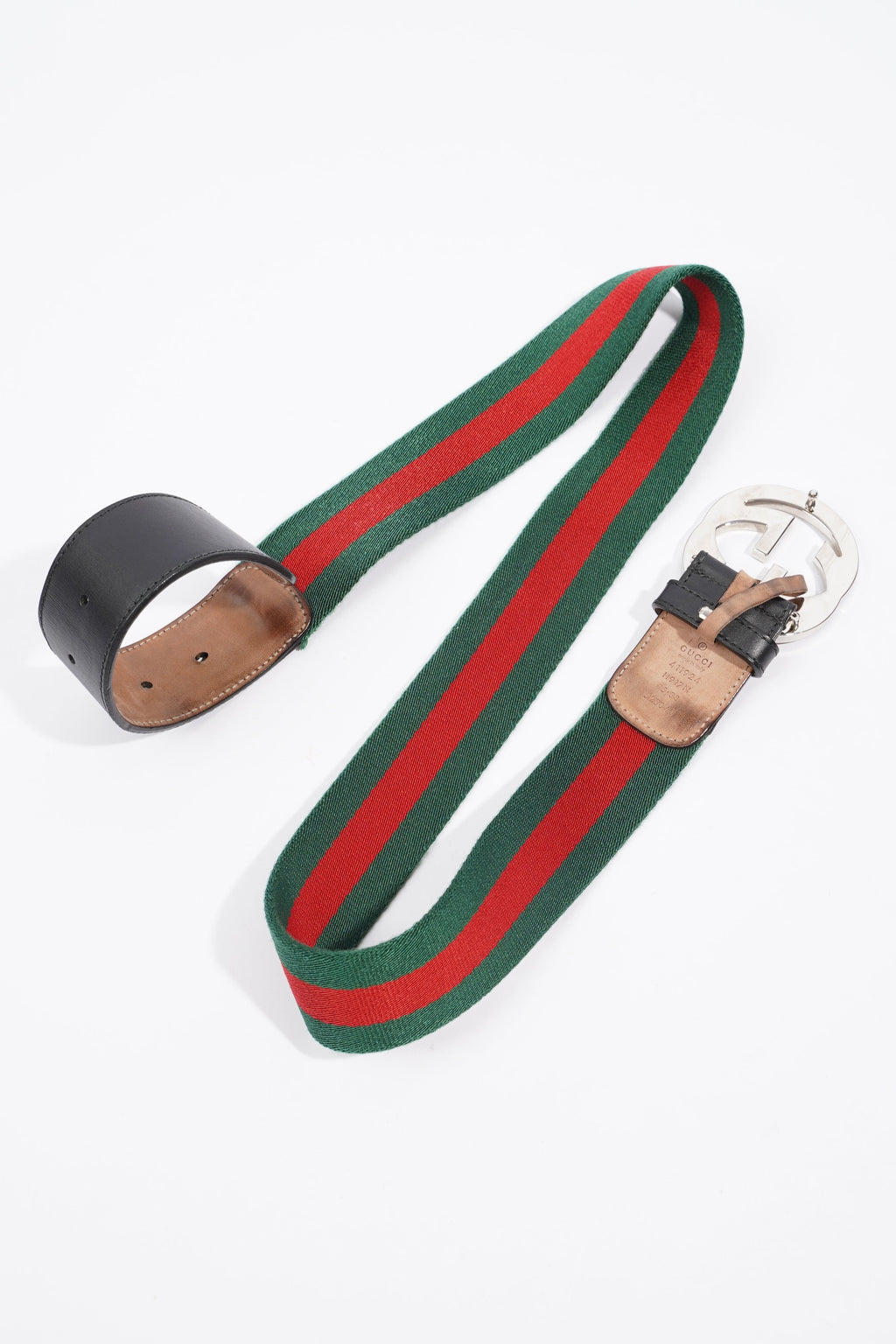 Gucci GG Interlocking Belt Silver / Green / Red Leather 95cm 38"