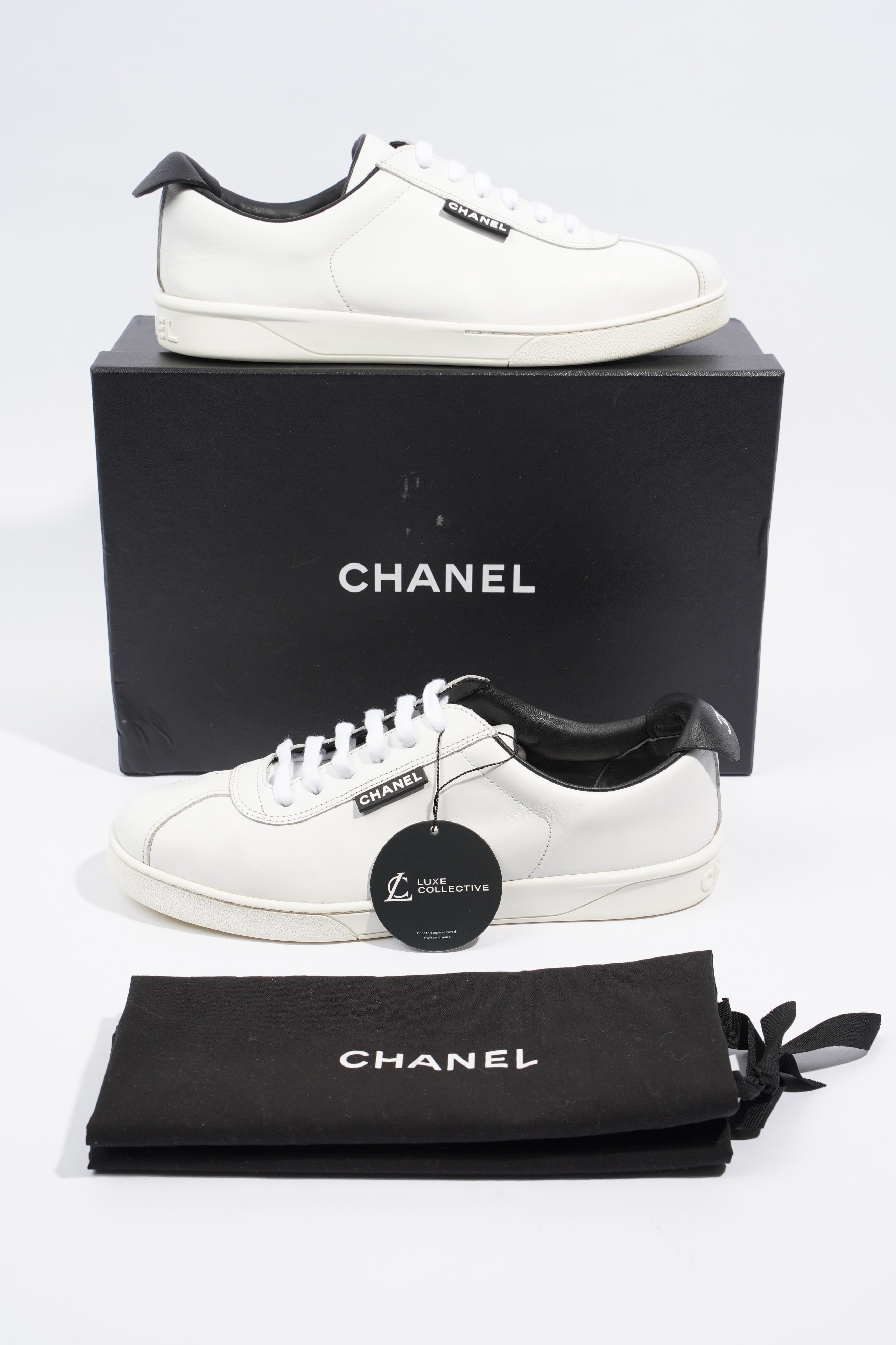 Chanel CC Logo Lace Up White / Black Leather EU 41.5 UK 8.5