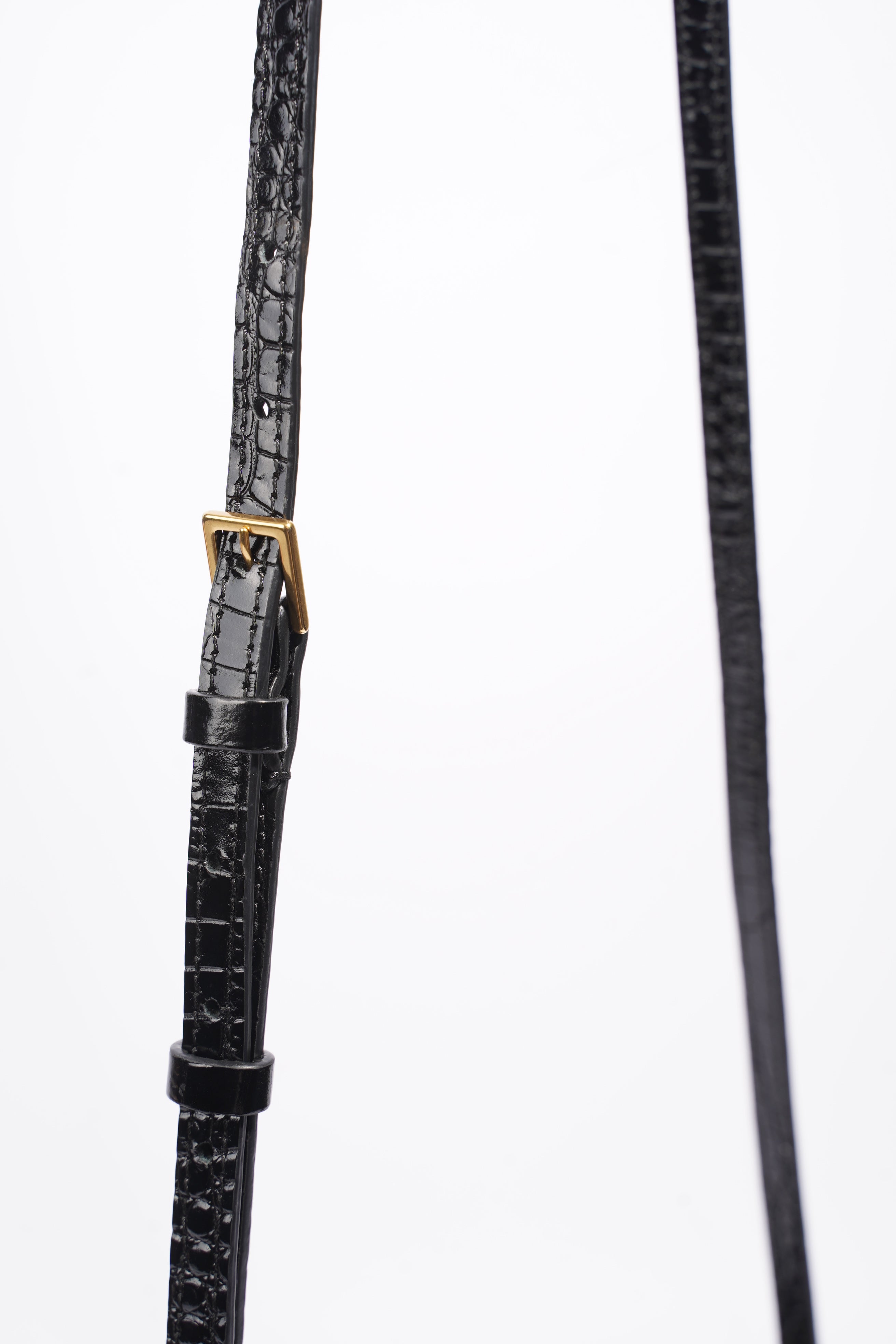 Saint Laurent Lou Camera Croc Black Embossed Leather Medium