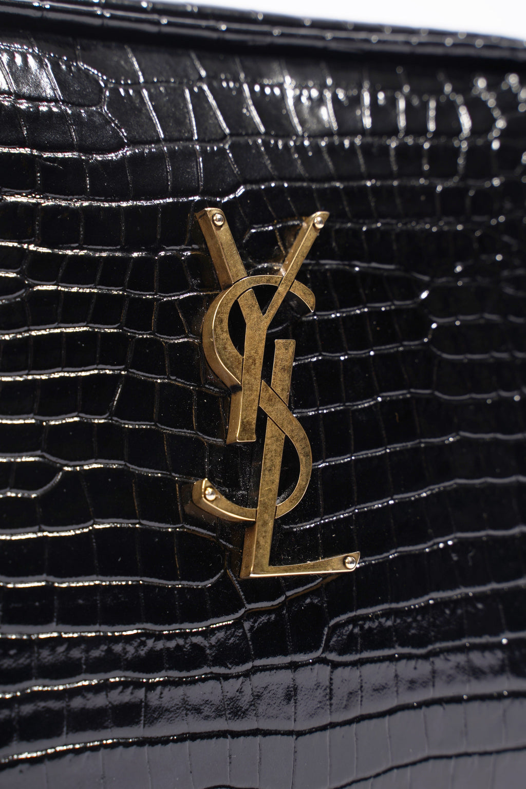 Saint Laurent Lou Camera Croc Black Embossed Leather Medium