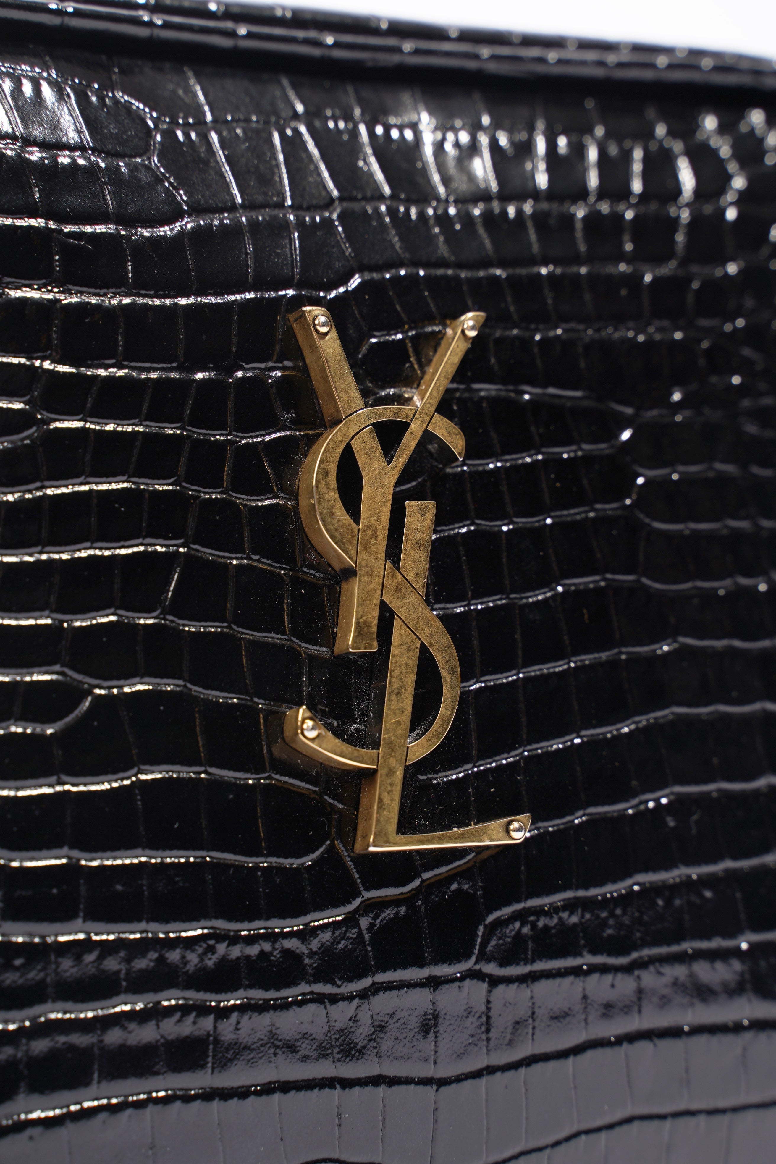 Saint Laurent Lou Camera Croc Black Embossed Leather Medium