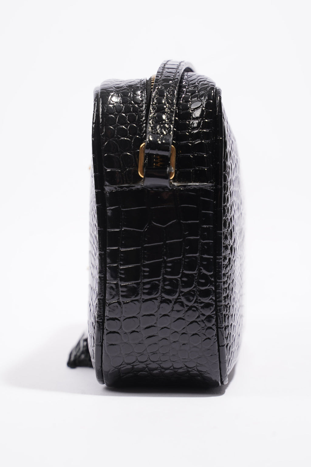 Saint Laurent Lou Camera Croc Black Embossed Leather Medium
