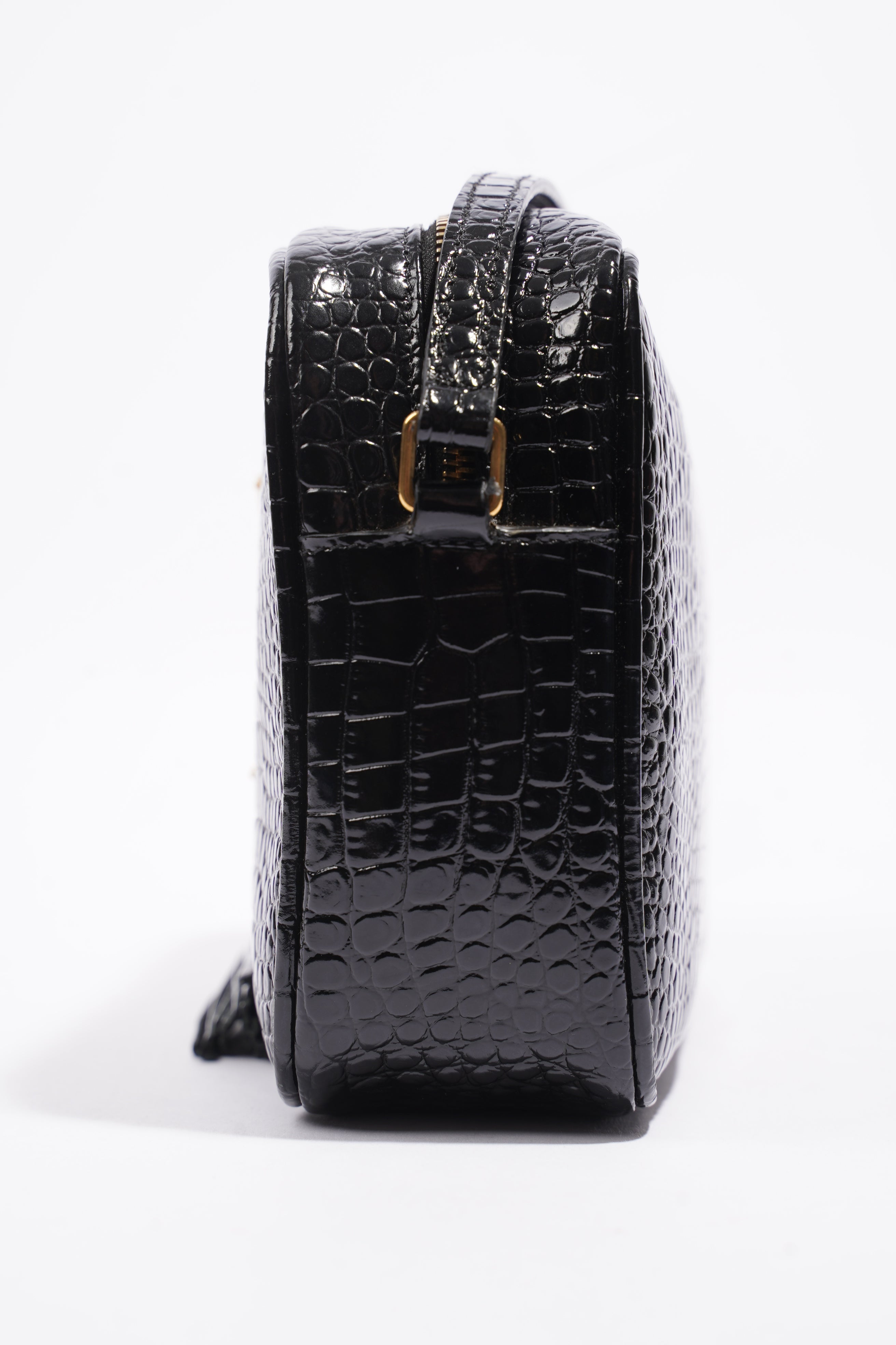 Saint Laurent Lou Camera Croc Black Embossed Leather Medium