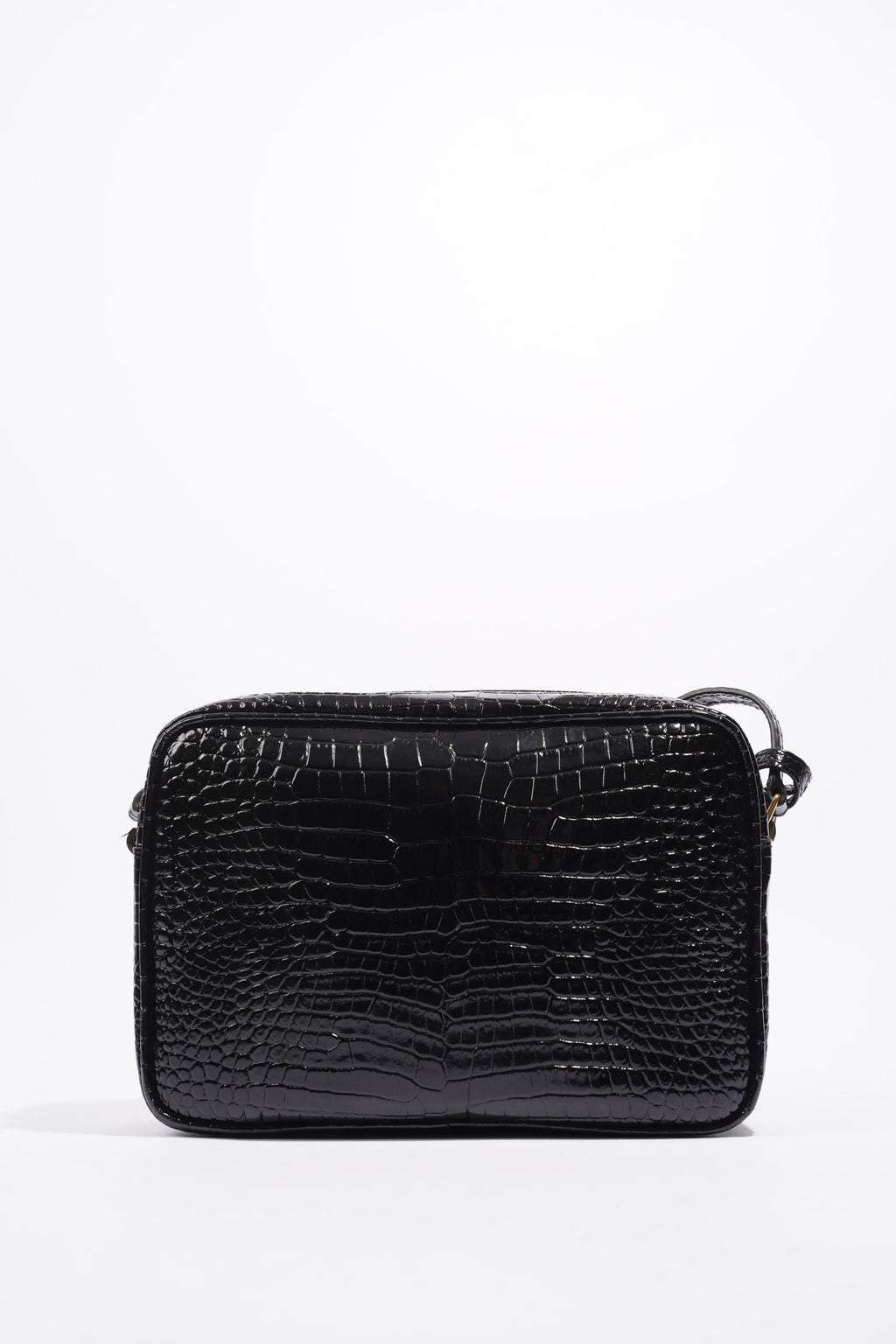 Saint Laurent Lou Camera Croc Black Embossed Leather Medium