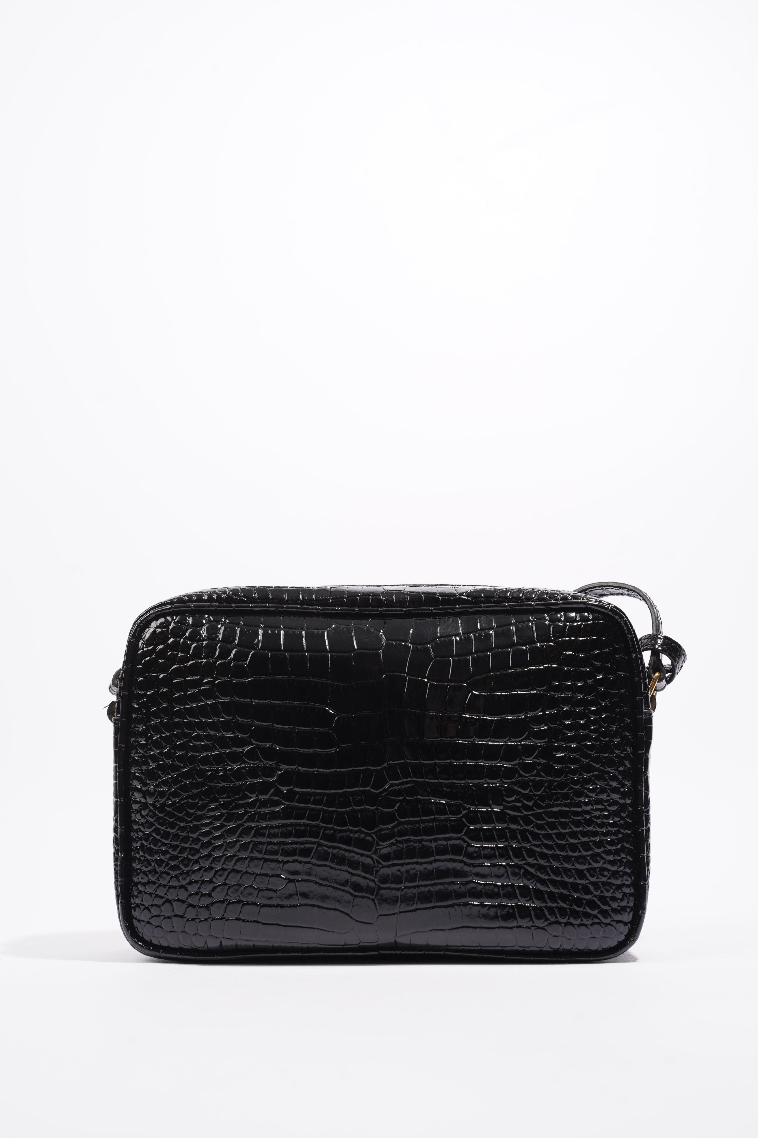 Saint Laurent Lou Camera Croc Black Embossed Leather Medium