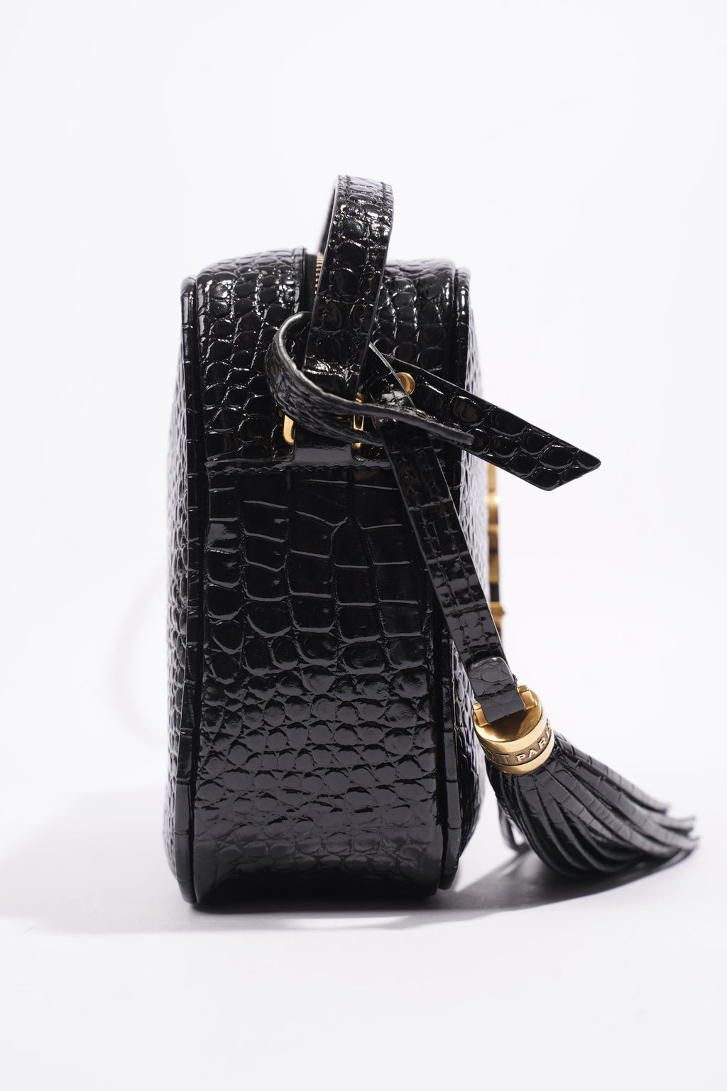 Saint Laurent Lou Camera Croc Black Embossed Leather Medium