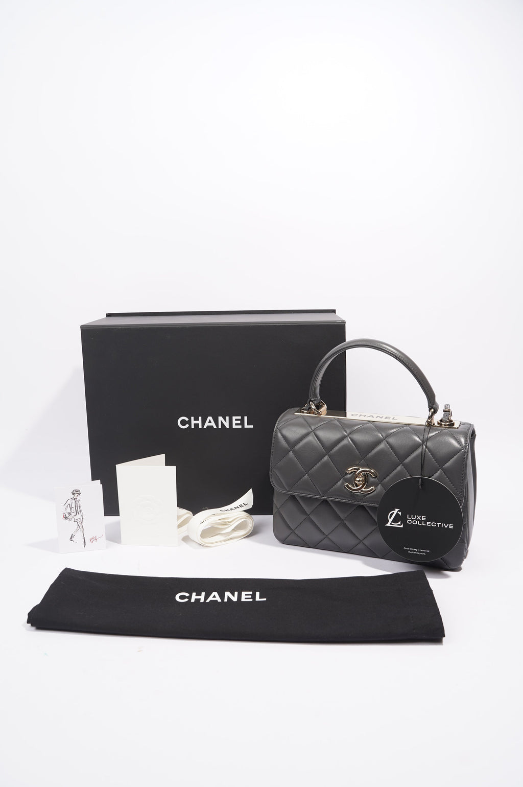 Chanel CC Trendy Bag Grey Lambskin Leather Small