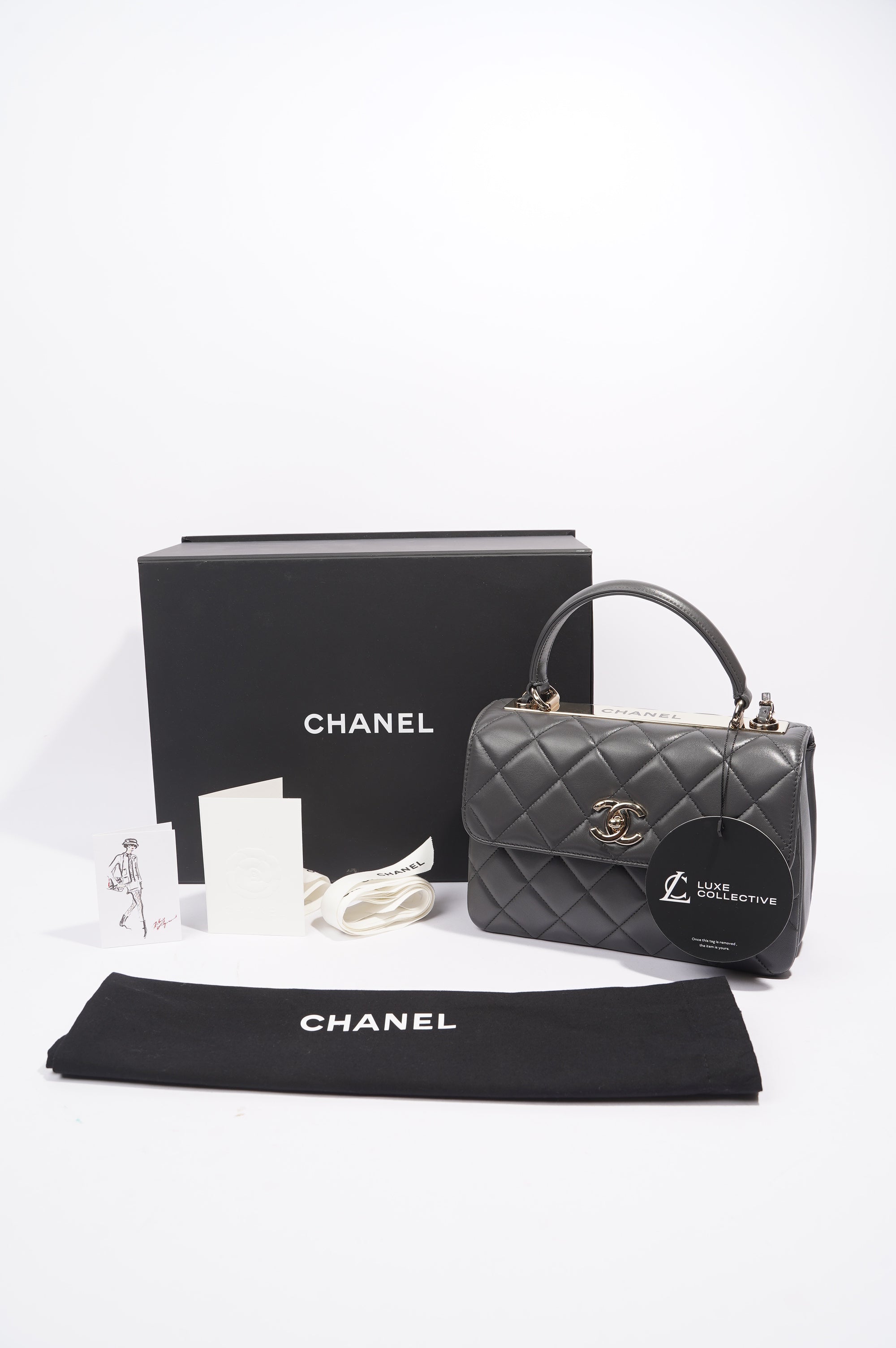 Chanel CC Trendy Bag Grey Lambskin Leather Small