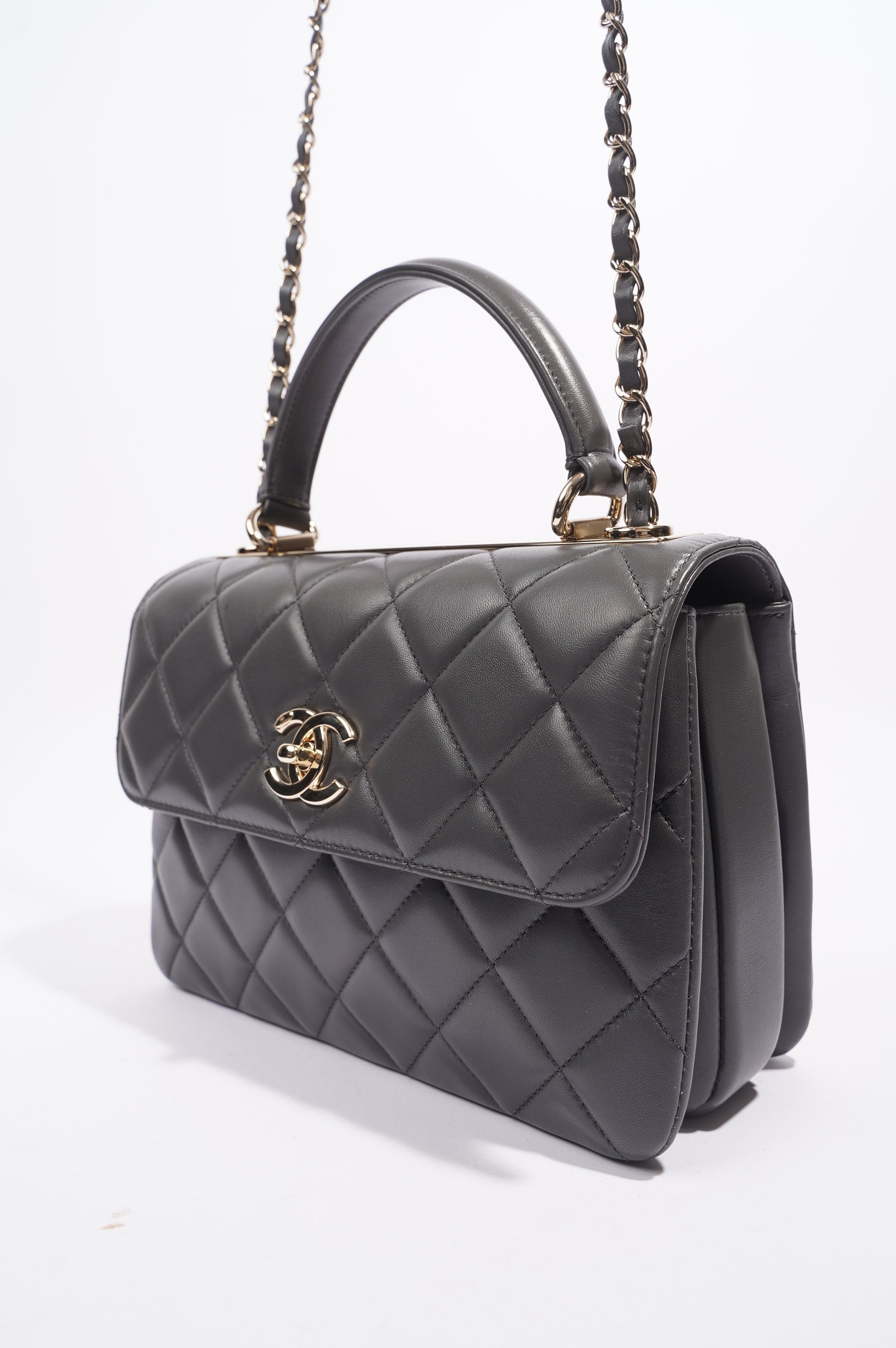 Chanel CC Trendy Bag Grey Lambskin Leather Small