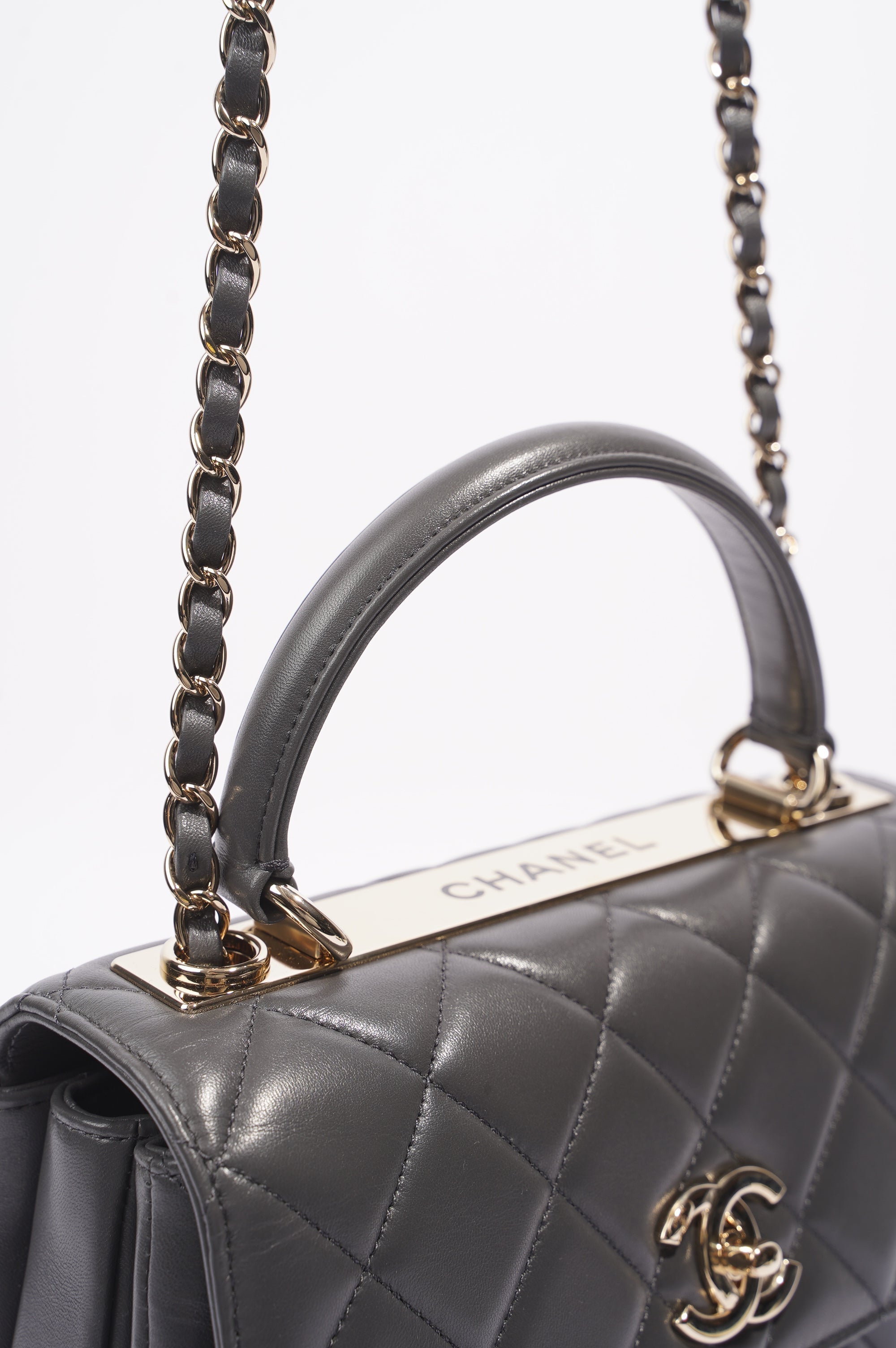 Chanel CC Trendy Bag Grey Lambskin Leather Small