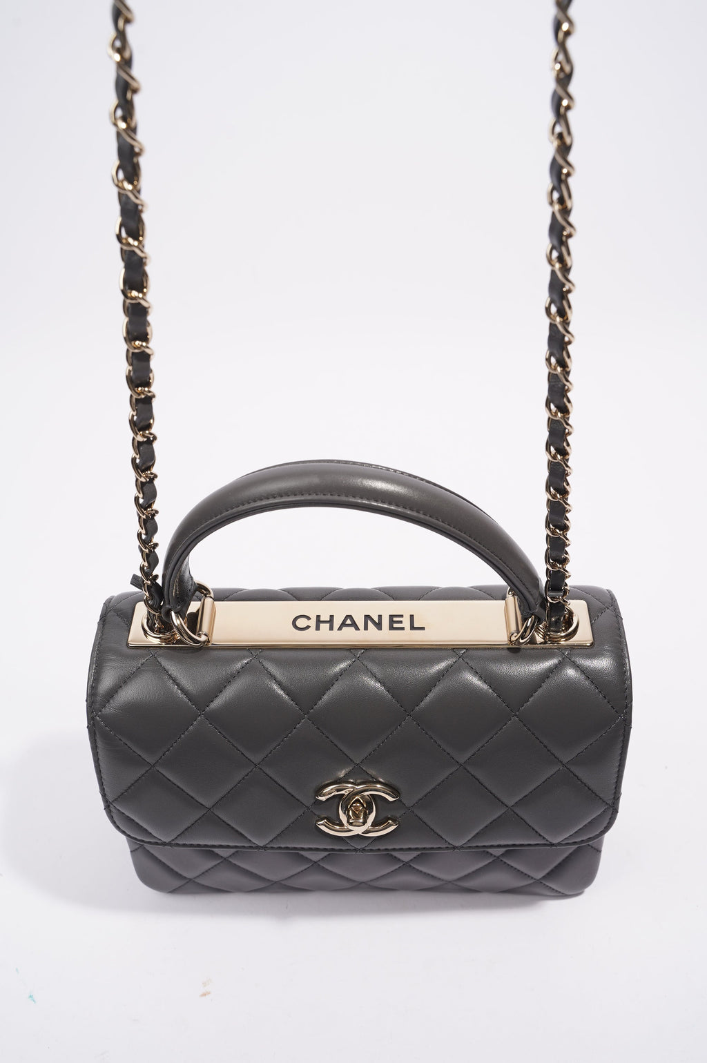 Chanel CC Trendy Bag Grey Lambskin Leather Small