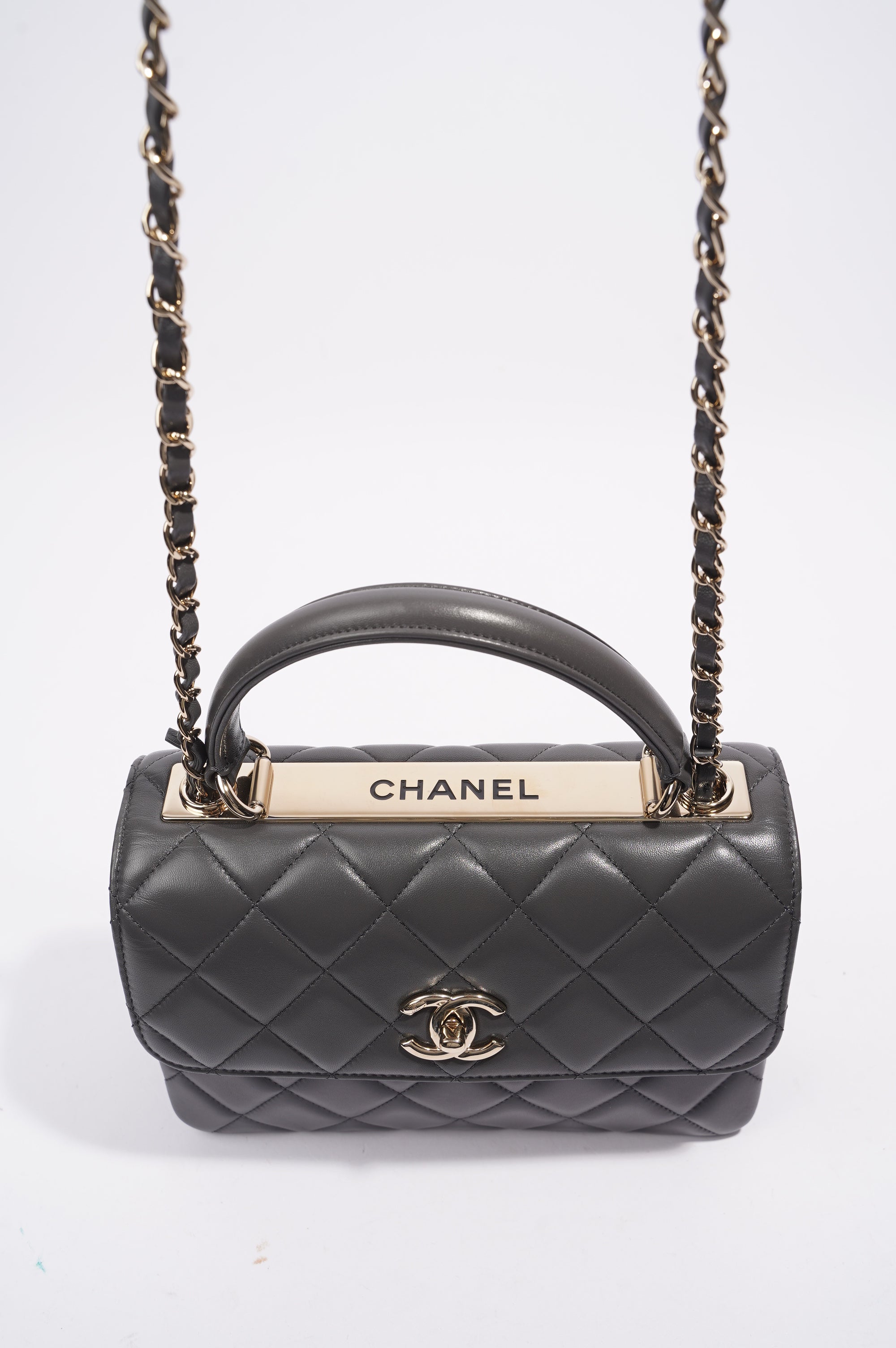 Chanel CC Trendy Bag Grey Lambskin Leather Small