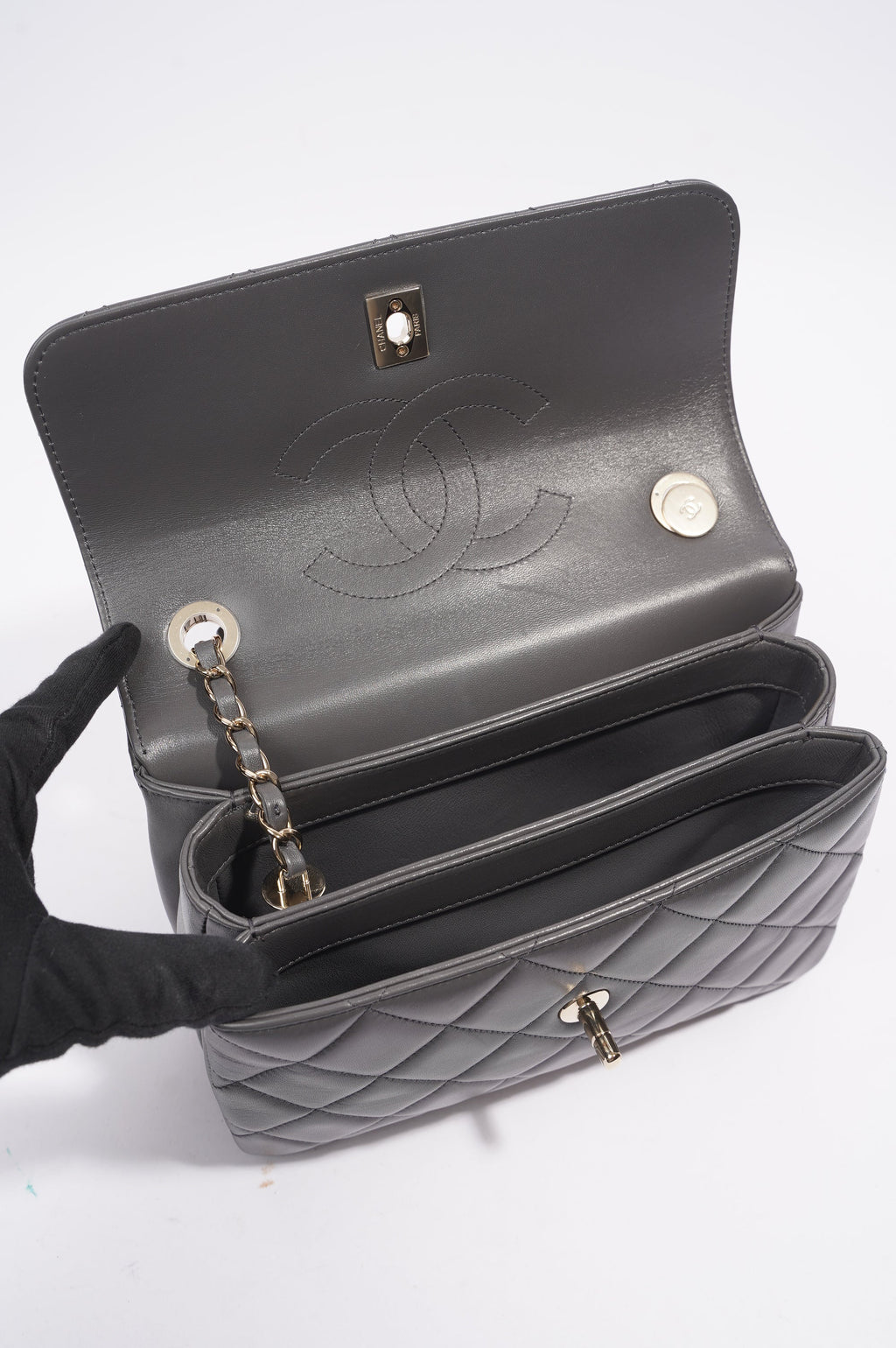 Chanel CC Trendy Bag Grey Lambskin Leather Small