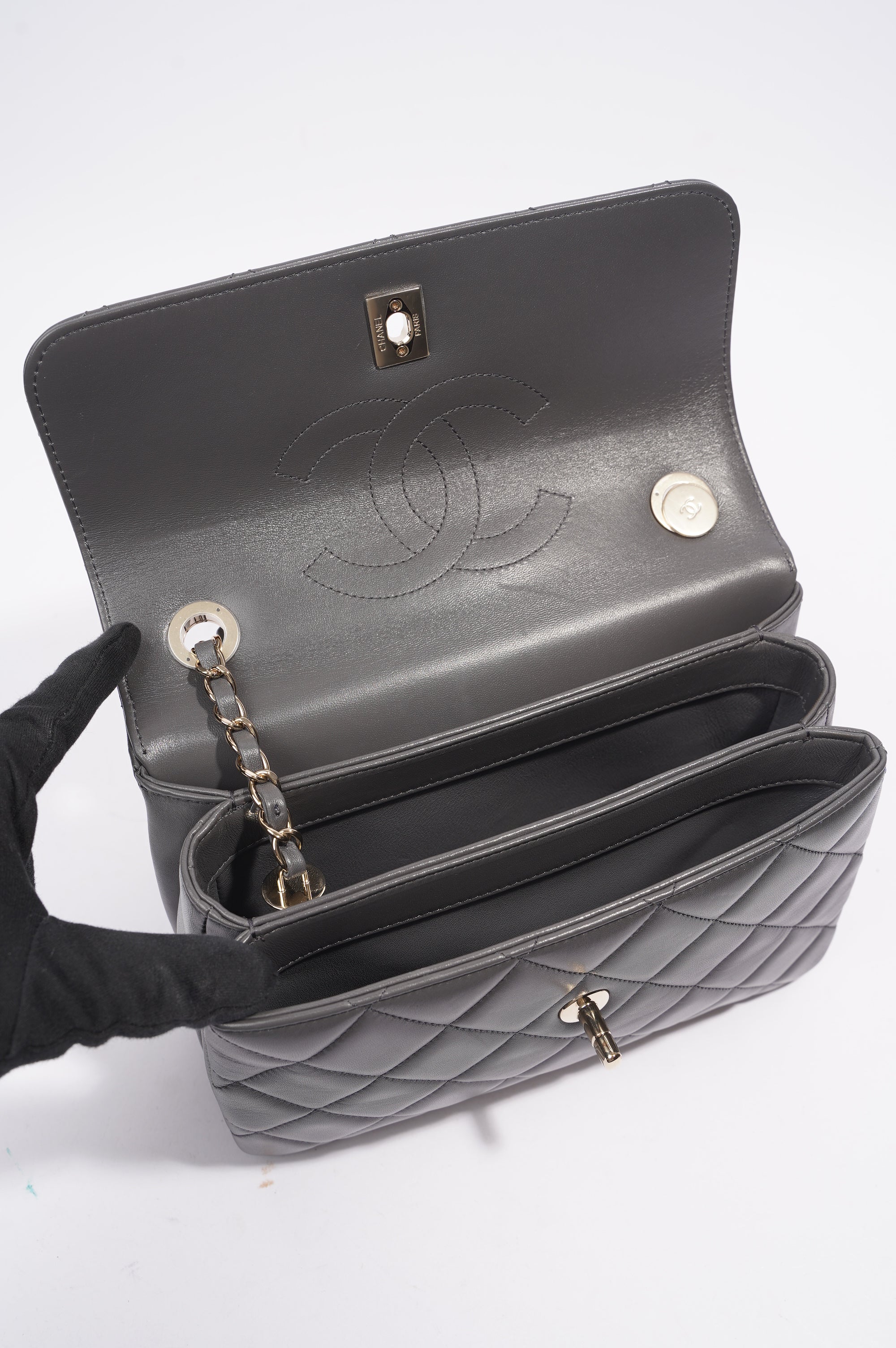 Chanel CC Trendy Bag Grey Lambskin Leather Small