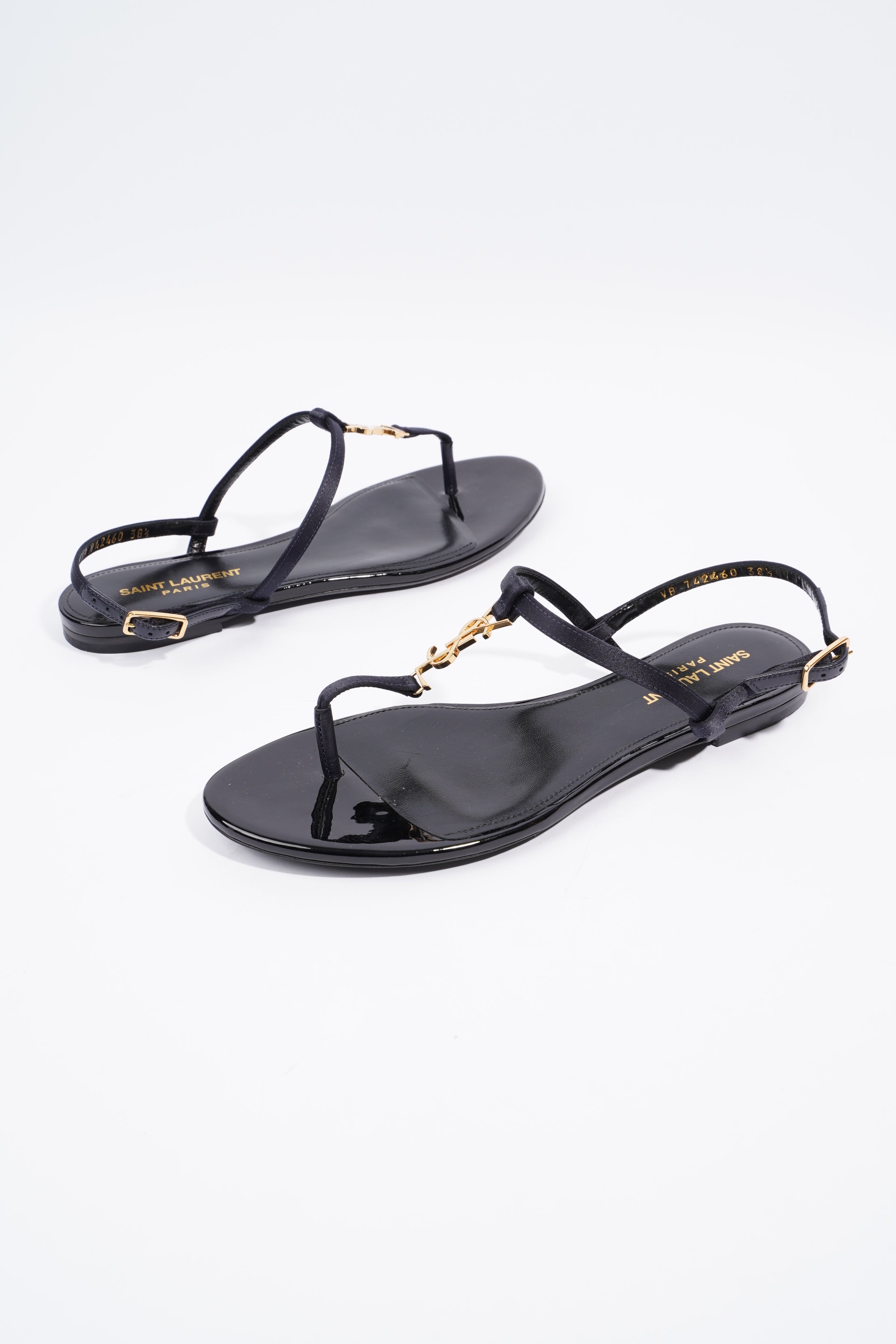 Saint Laurent Cassandra Sandal Black Patent Leather EU 38.5 UK 5.5