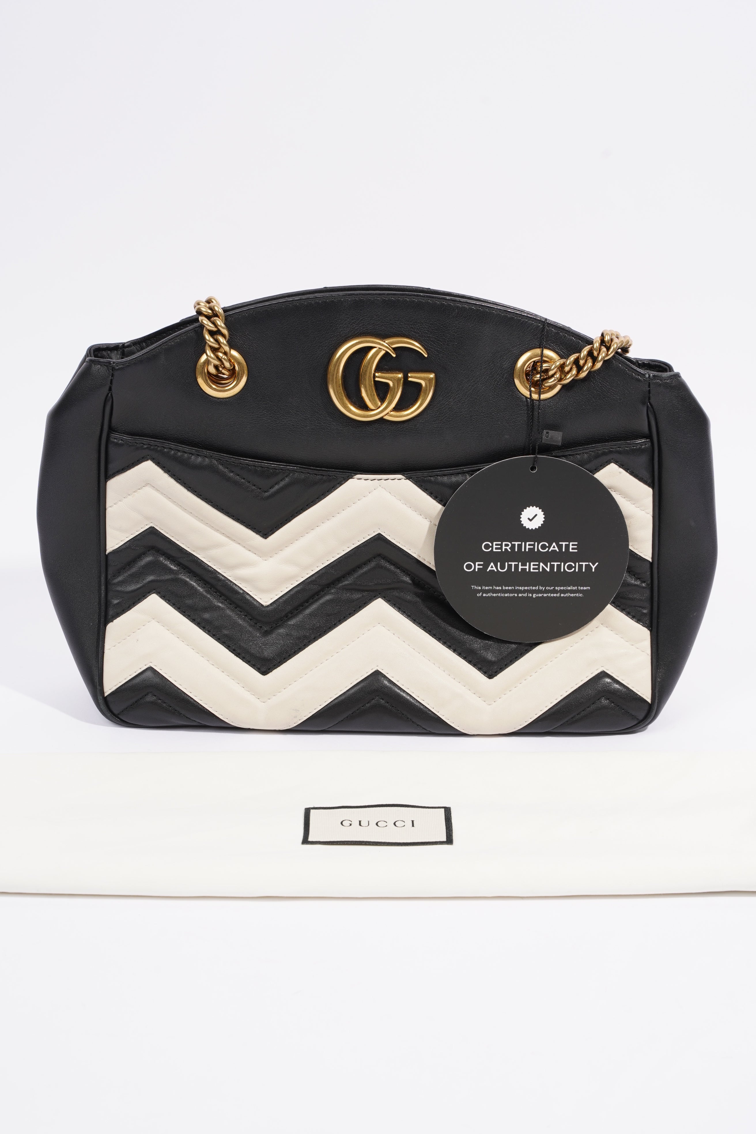 Gucci GG Marmont Zig Zag Black / White Matelasse Leather Medium