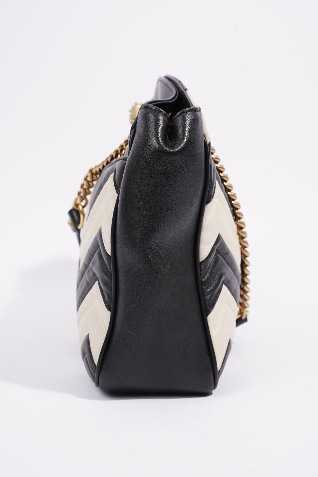 Gucci GG Marmont Zig Zag Black / White Matelasse Leather Medium