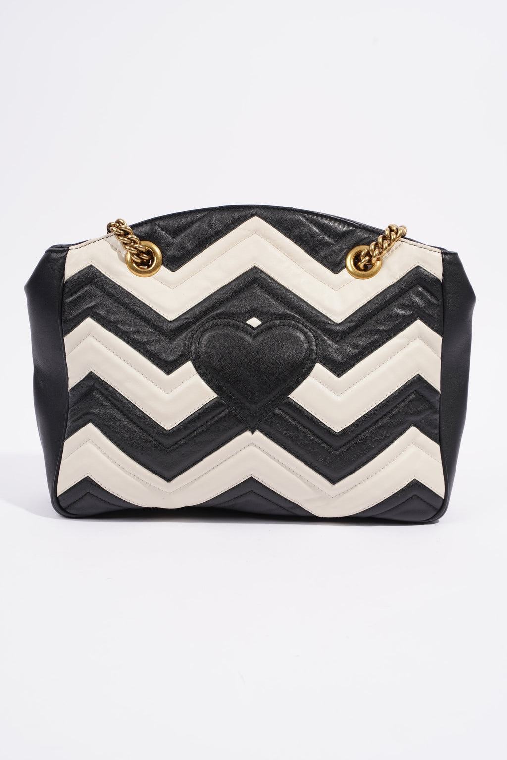 Gucci GG Marmont Zig Zag Black / White Matelasse Leather Medium