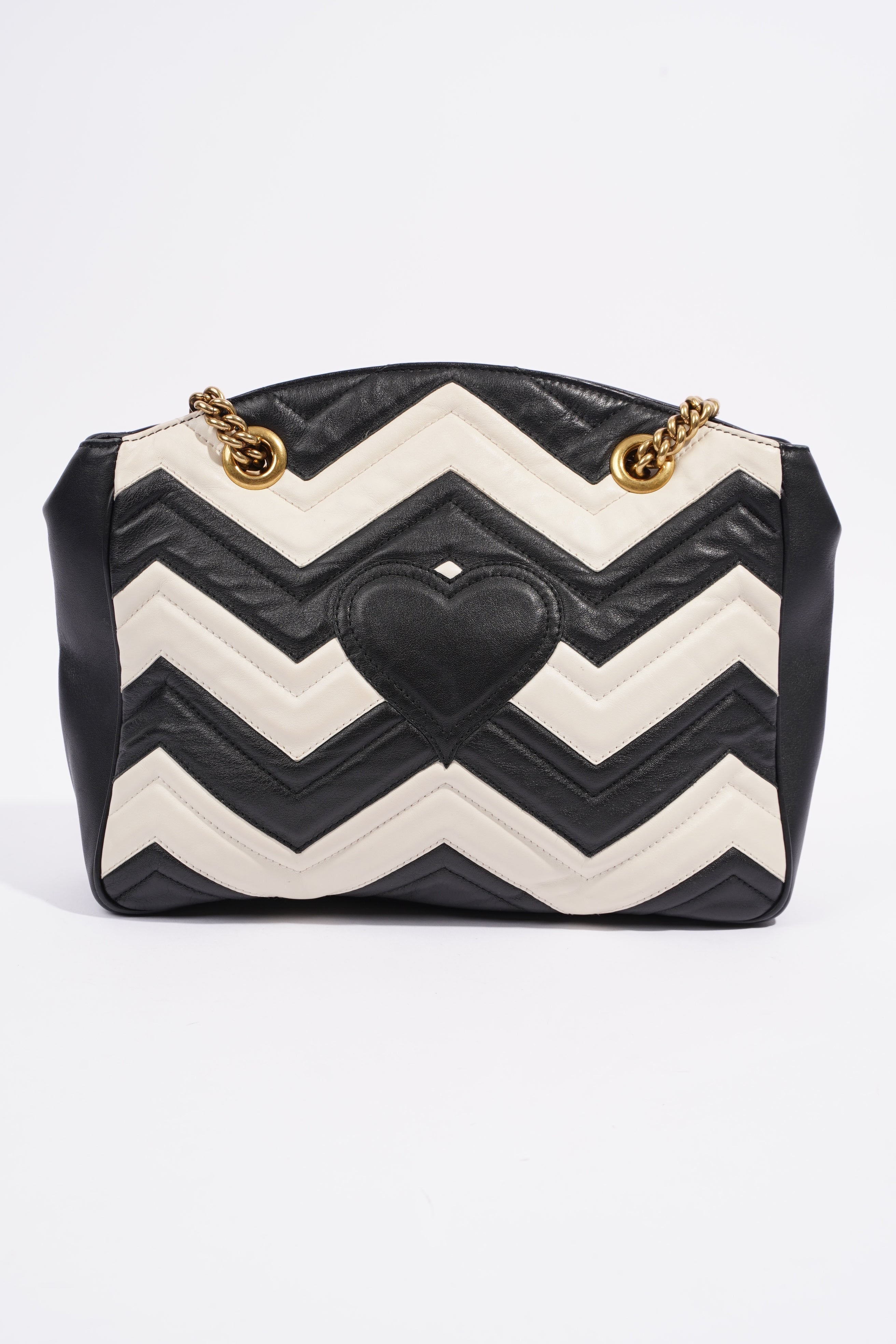 Gucci GG Marmont Zig Zag Black / White Matelasse Leather Medium