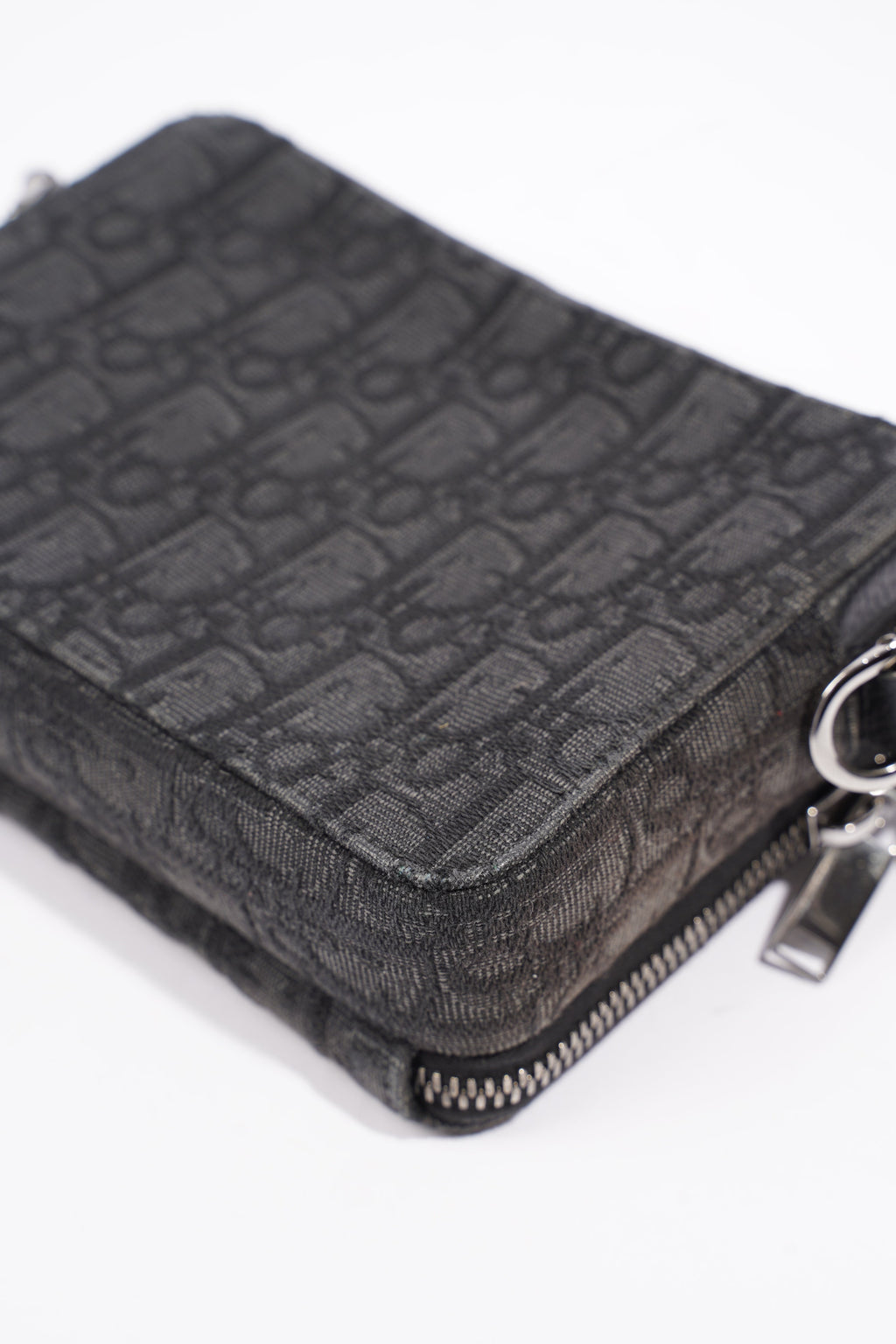 Christian Dior Double Zip Pouch/Wallet Black Oblique Canvas