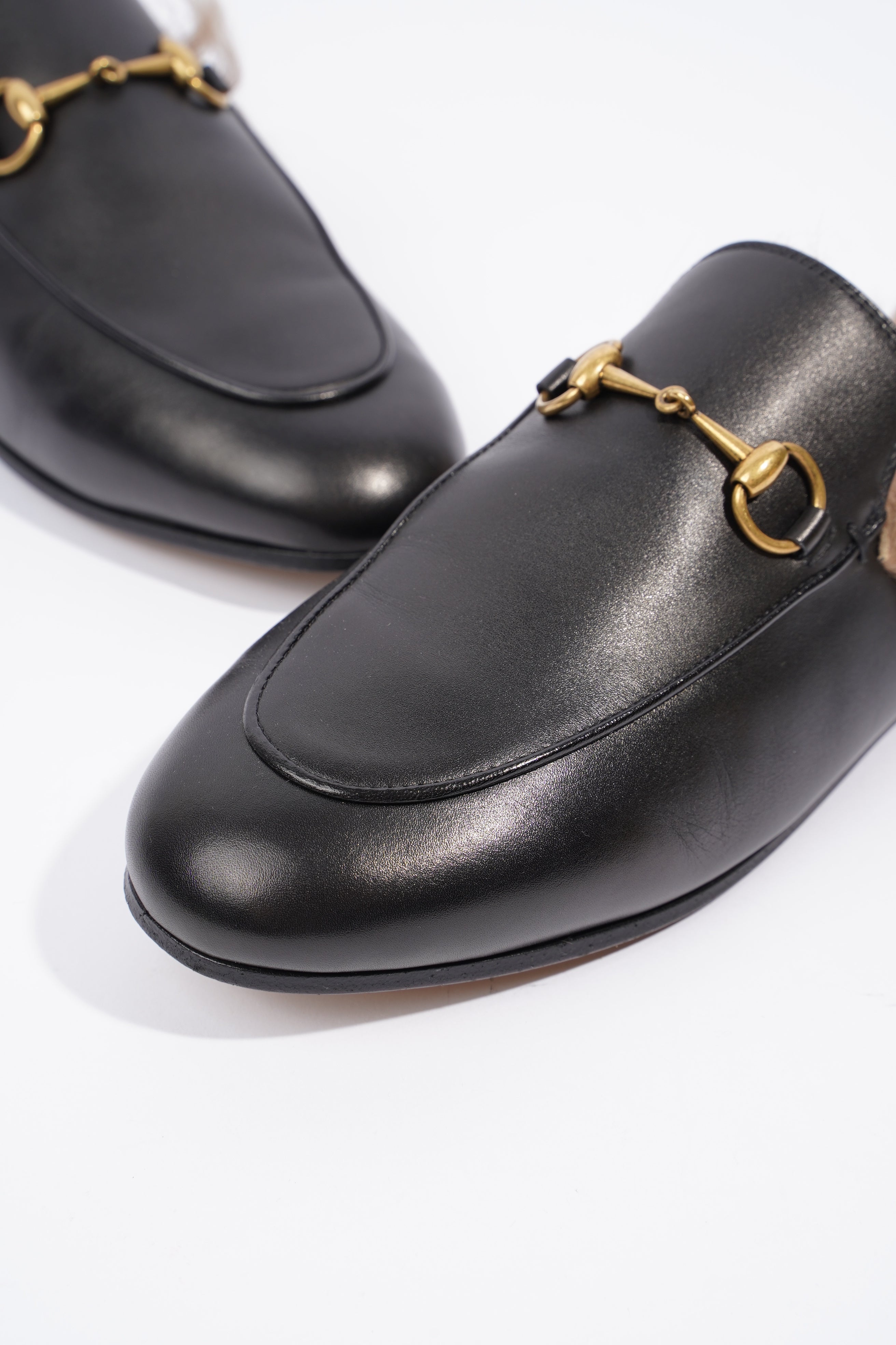 Gucci 2015 Re-Edition Princetown Horsebit Black / Brown Fur Leather EU 38 UK 5