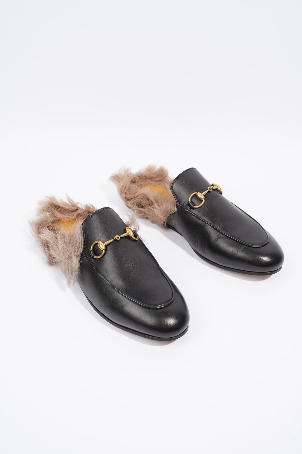 Gucci 2015 Re-Edition Princetown Horsebit Black / Brown Fur Leather EU 38 UK 5