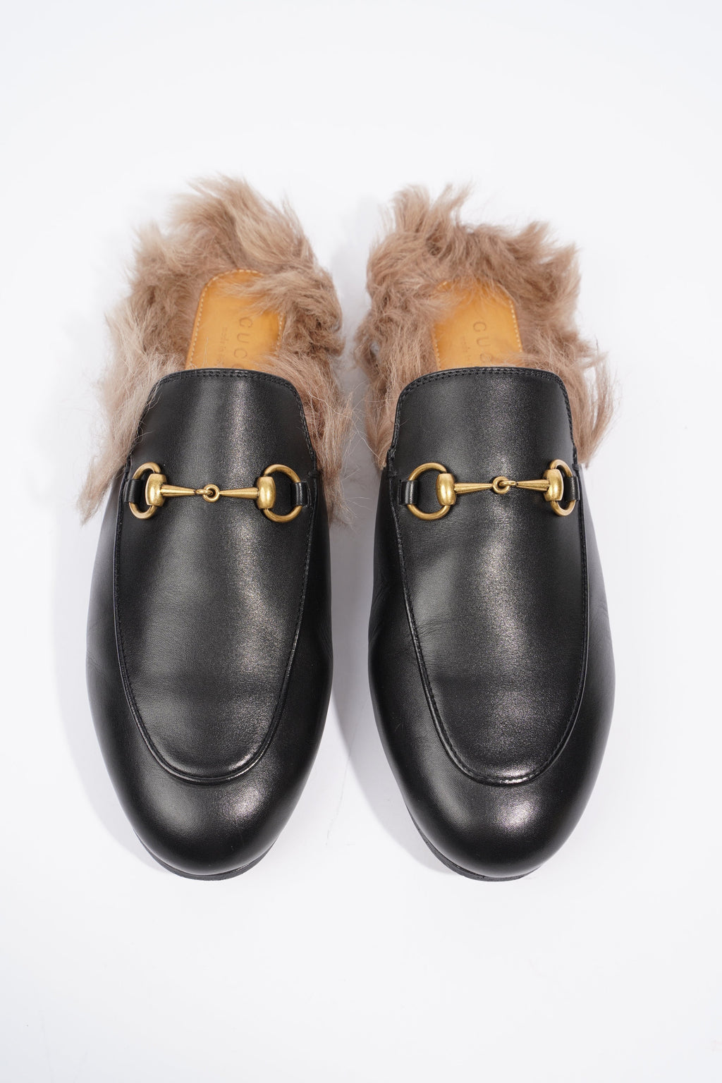 Gucci 2015 Re-Edition Princetown Horsebit Black / Brown Fur Leather EU 38 UK 5