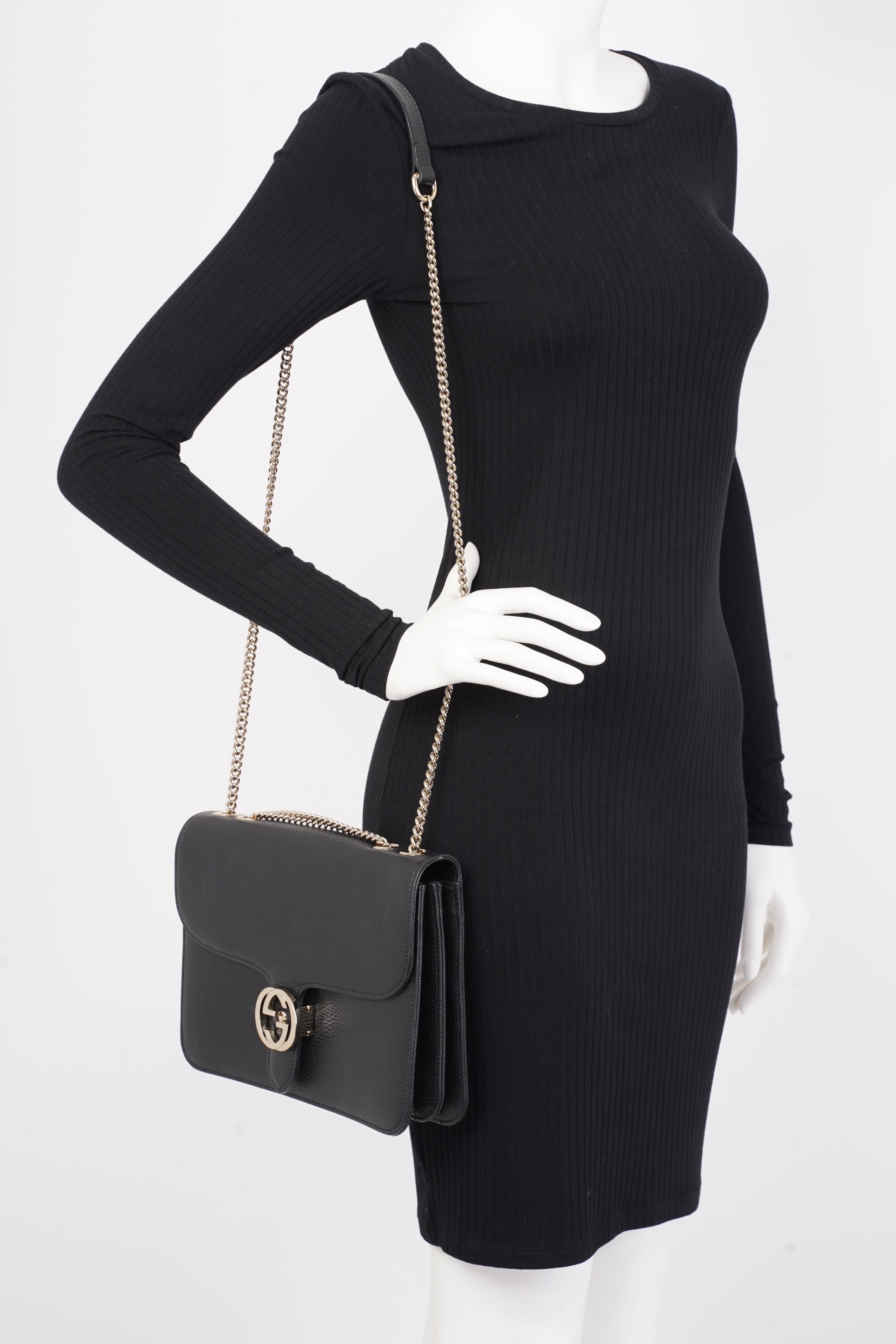 Gucci Interlocking G Black Leather Medium