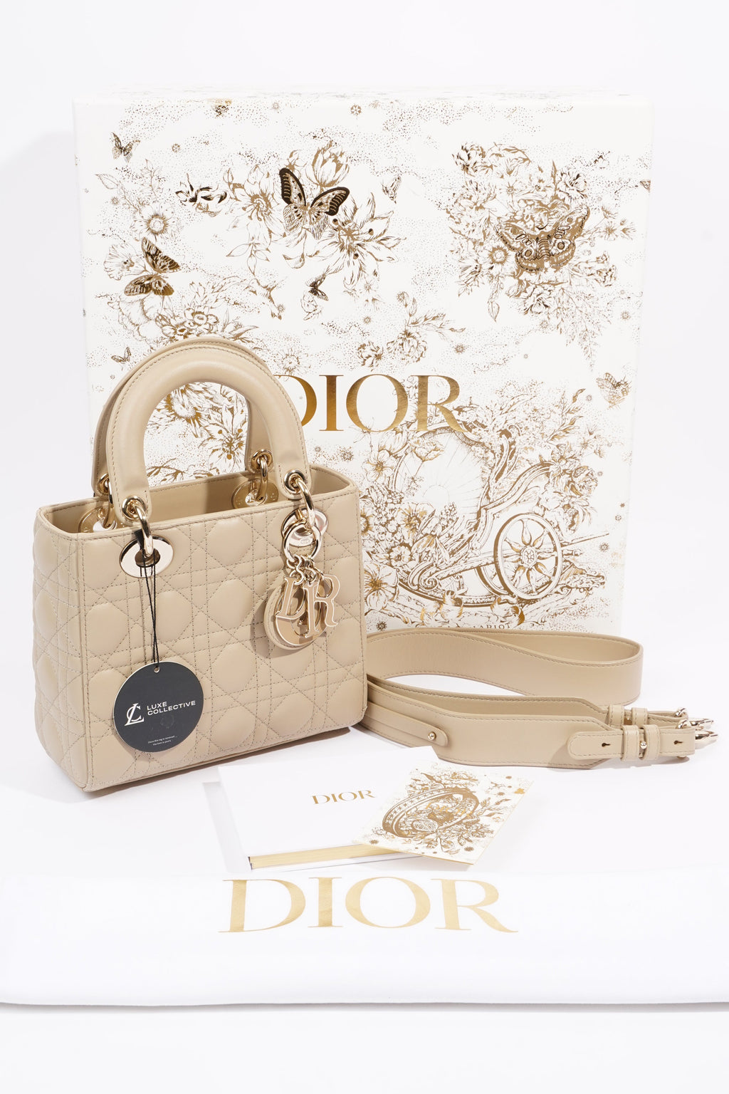 Christian Dior Lady Dior Cream Leather Small
