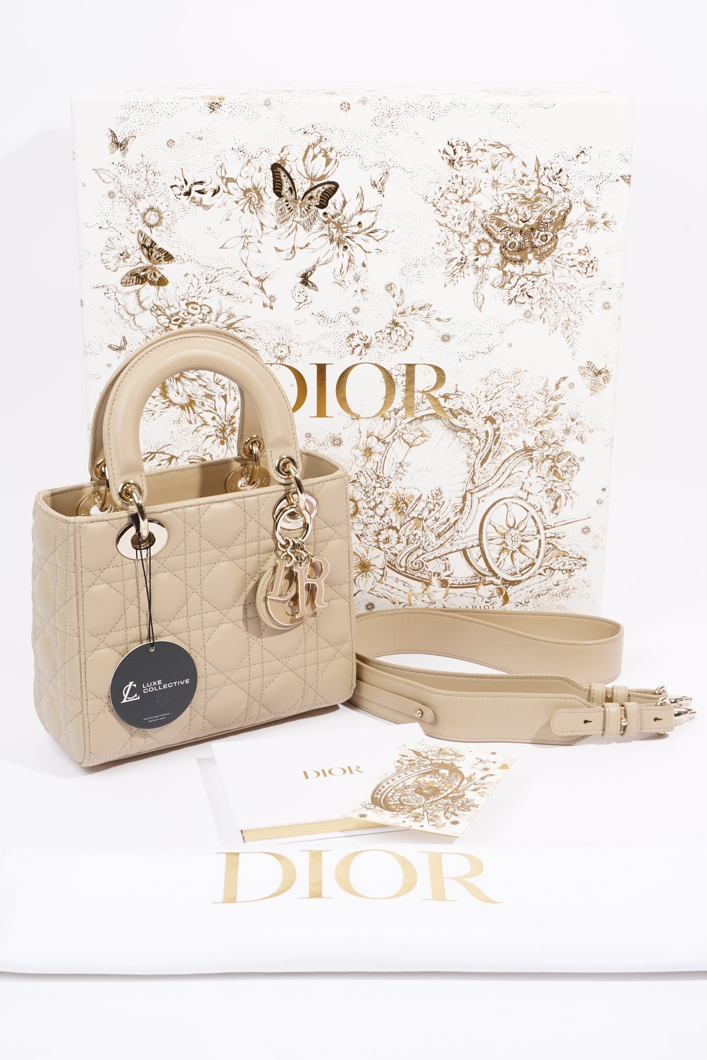 Christian Dior Lady Dior Cream Leather Small