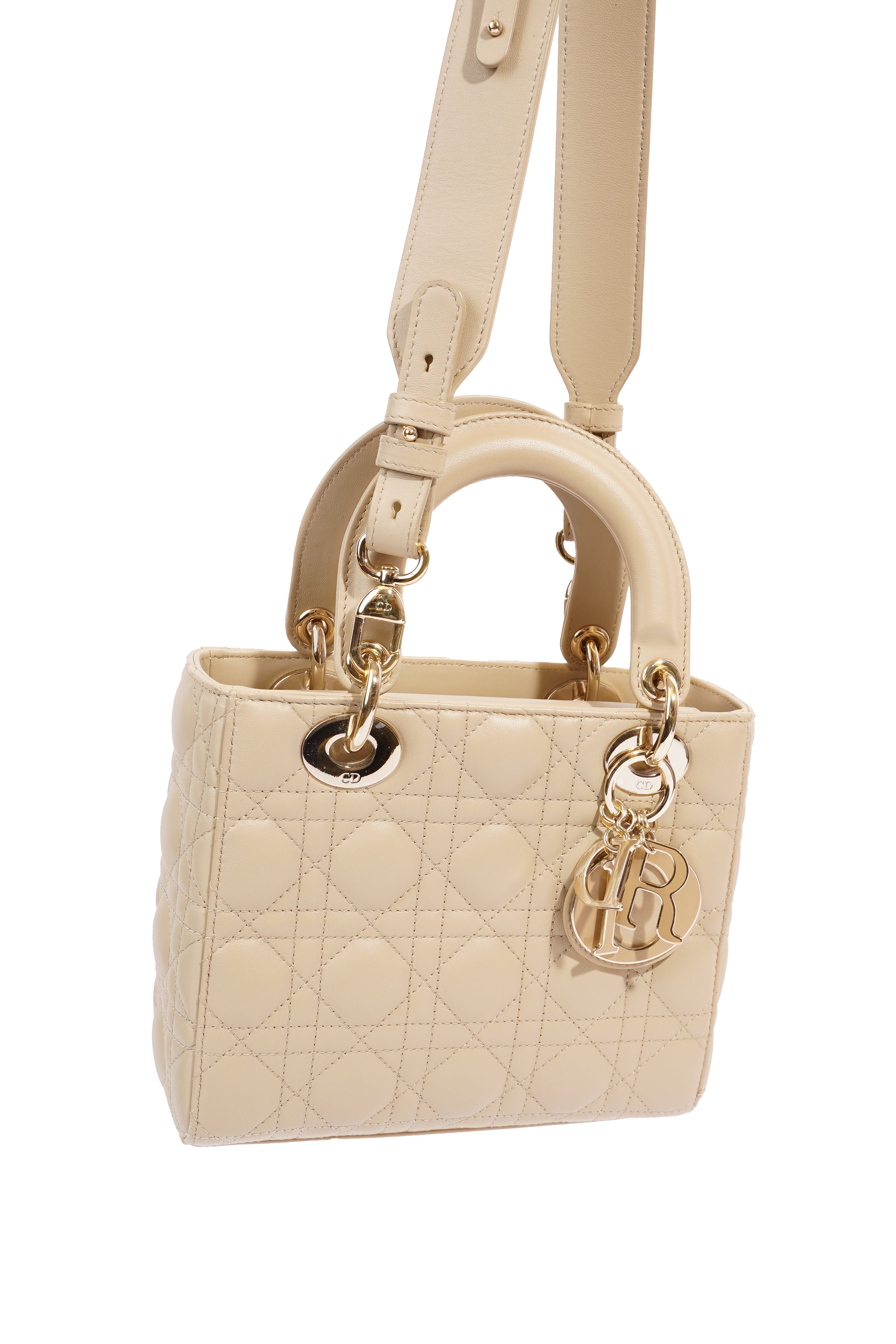Christian Dior Lady Dior Cream Leather Small