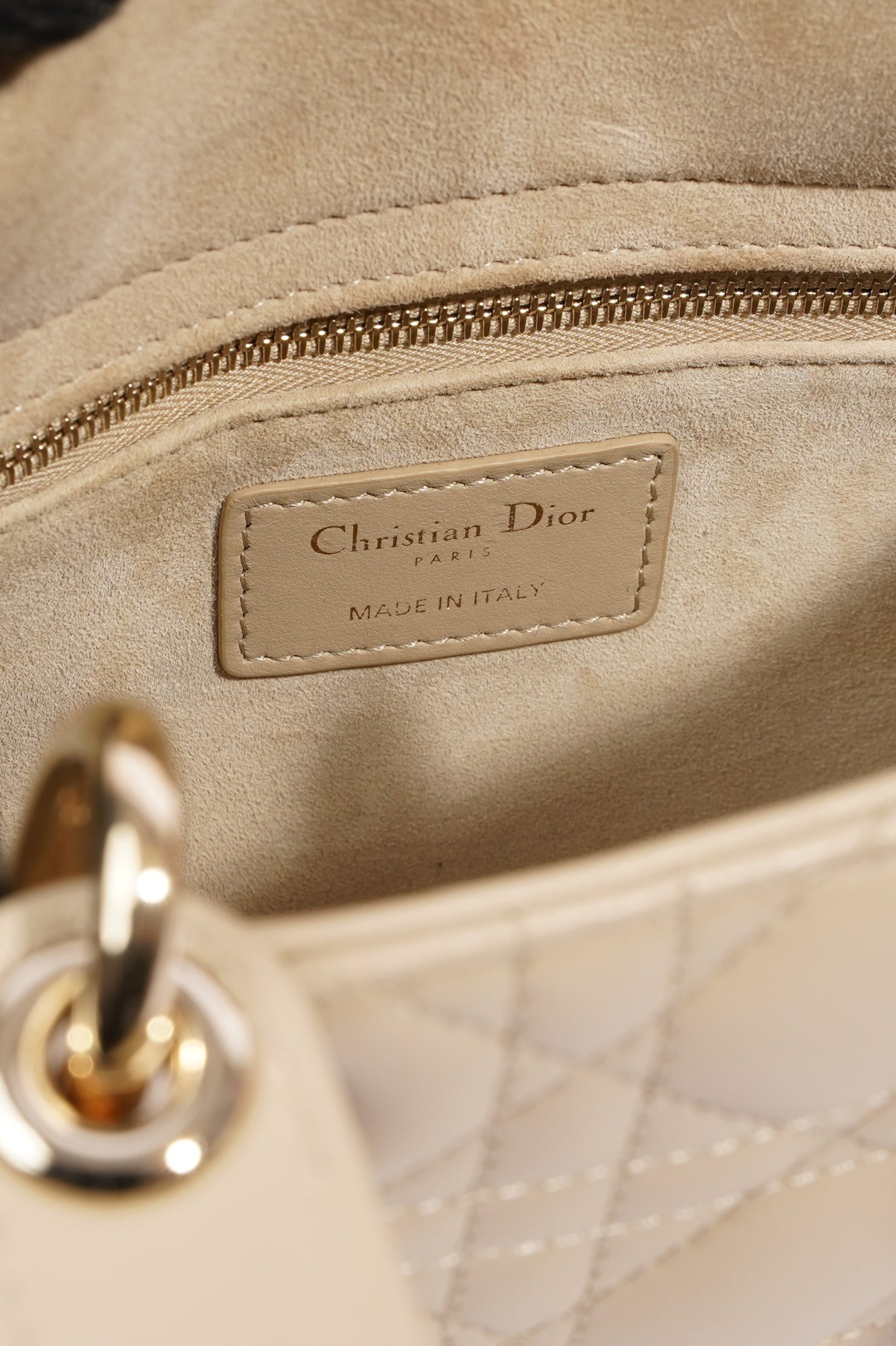 Christian Dior Lady Dior Cream Leather Small