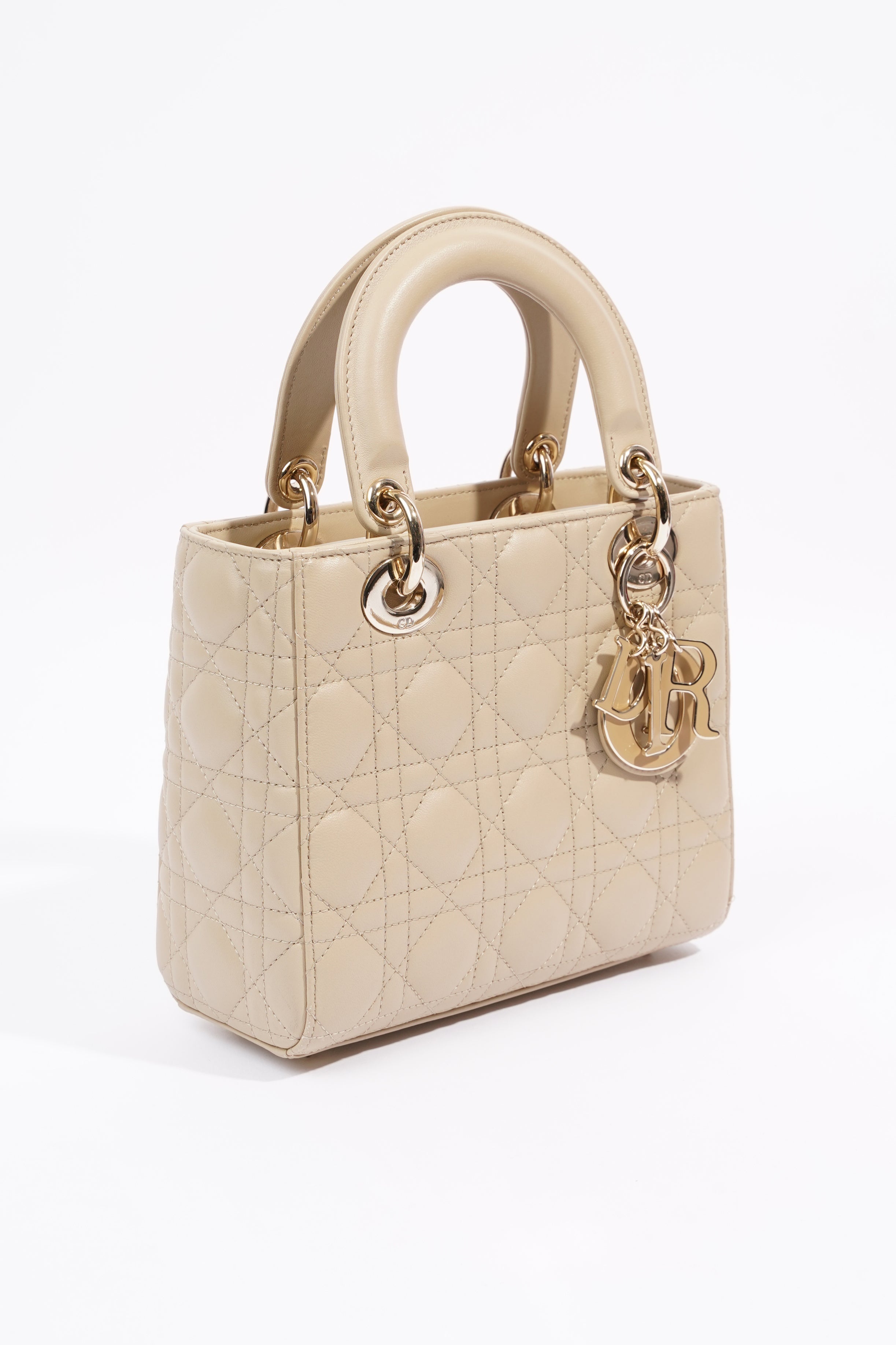 Christian Dior Lady Dior Cream Leather Small